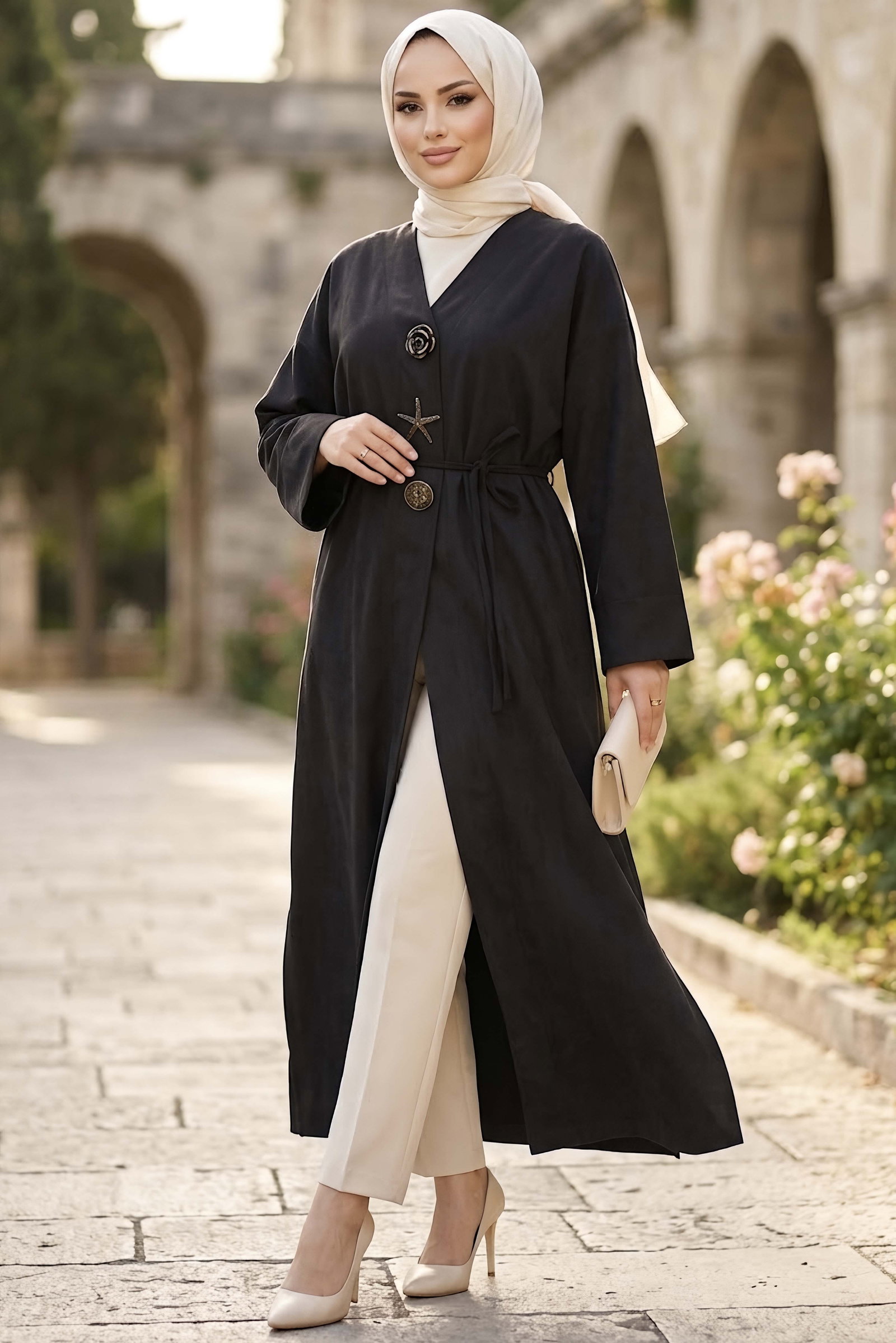 Kemerli Boroşlu Salaş Kimono Füme - 29025-FUME - 1
