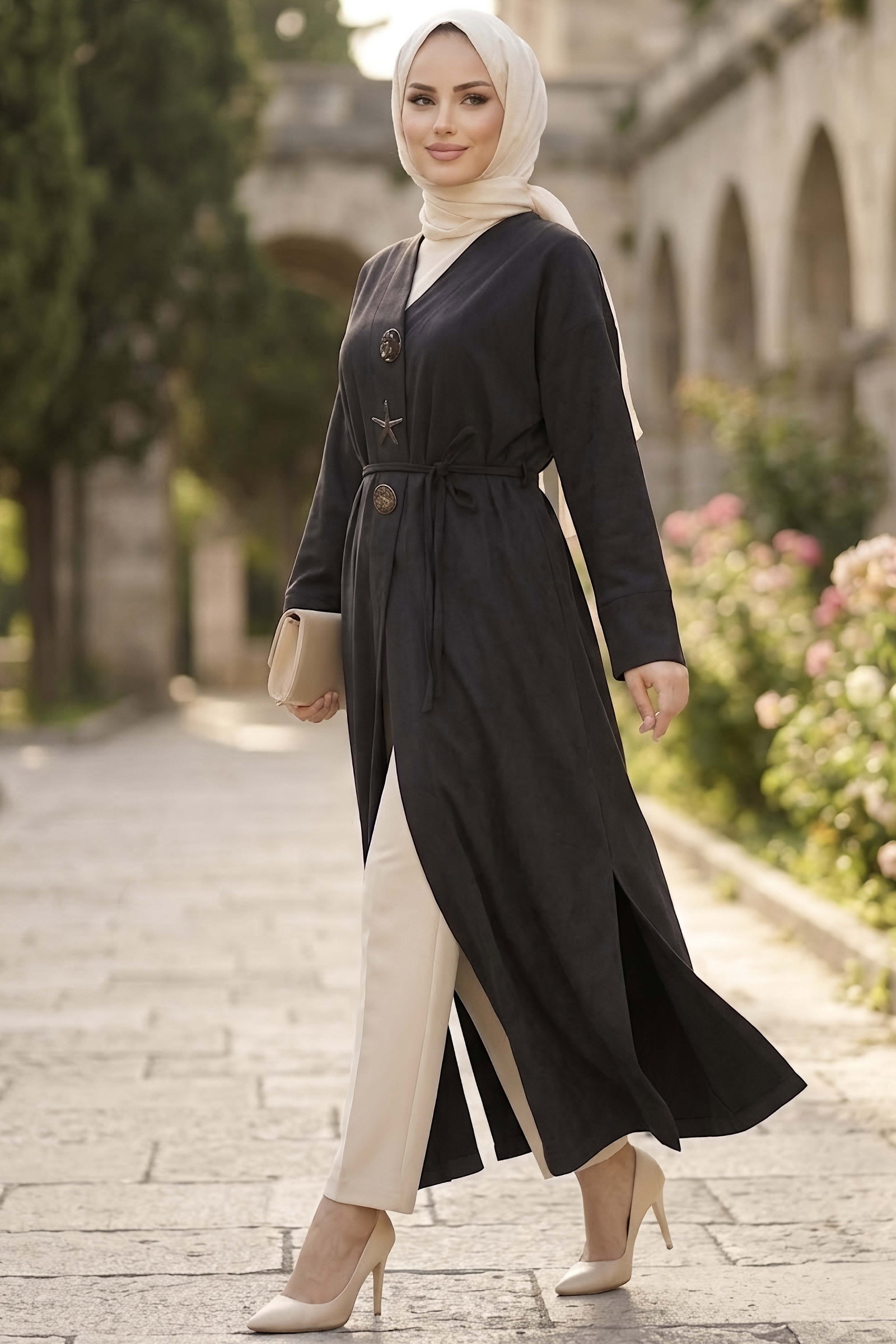Kemerli Boroşlu Salaş Kimono Füme - 29025-FUME - 2