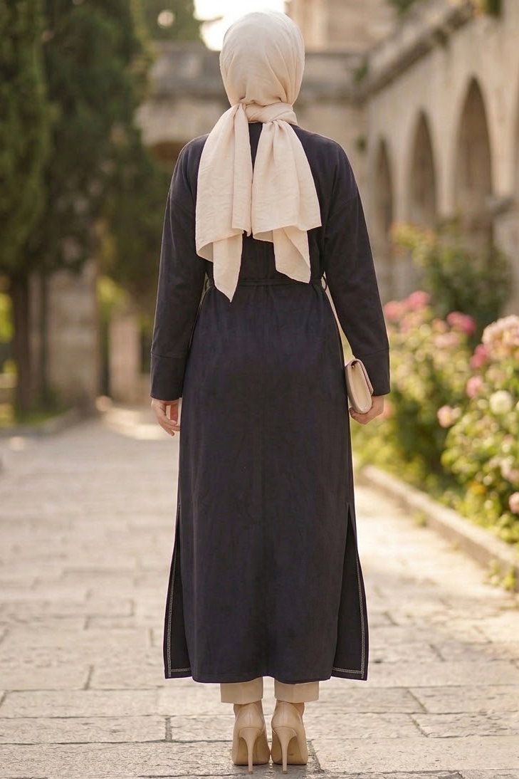 Kemerli Boroşlu Salaş Kimono Füme - 29025-FUME - 3