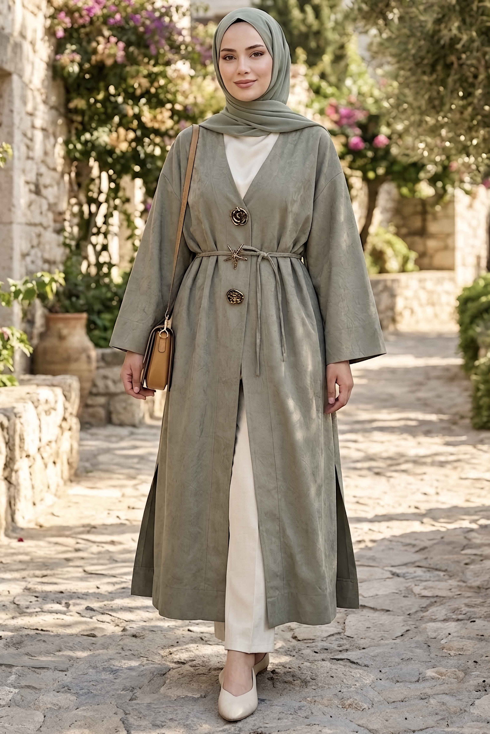 Kemerli Boroşlu Salaş Kimono Haki - 29025-HAKI - 1