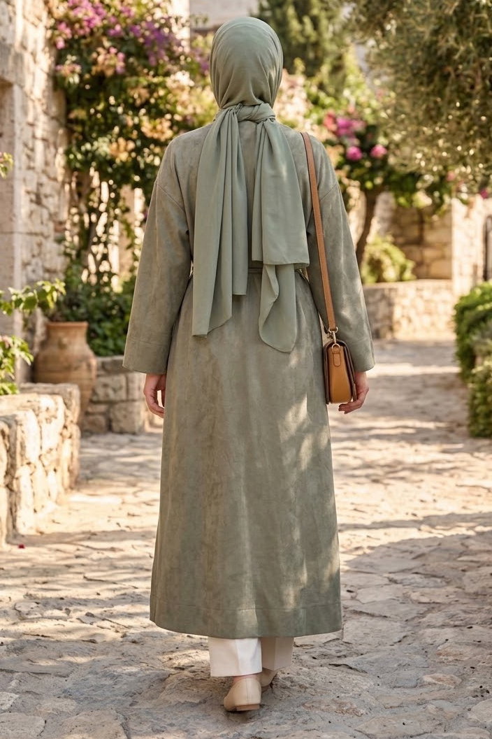 Kemerli Boroşlu Salaş Kimono Haki - 29025-HAKI - 3