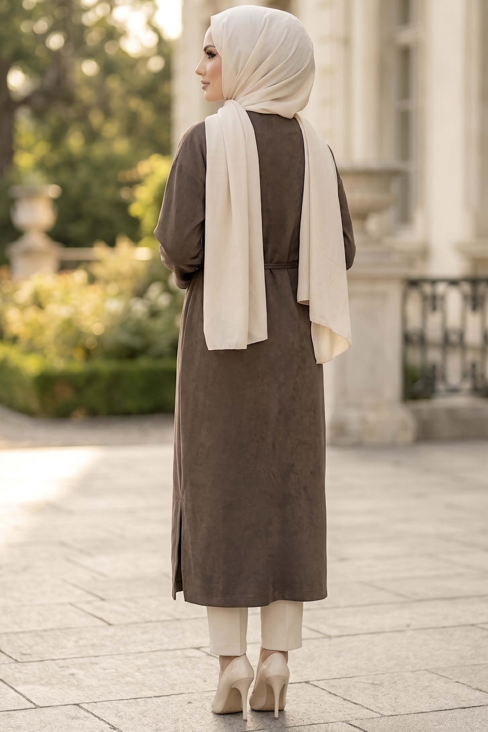 Kemerli Boroşlu Salaş Kimono Kahve - 29025-KAHVE - 3