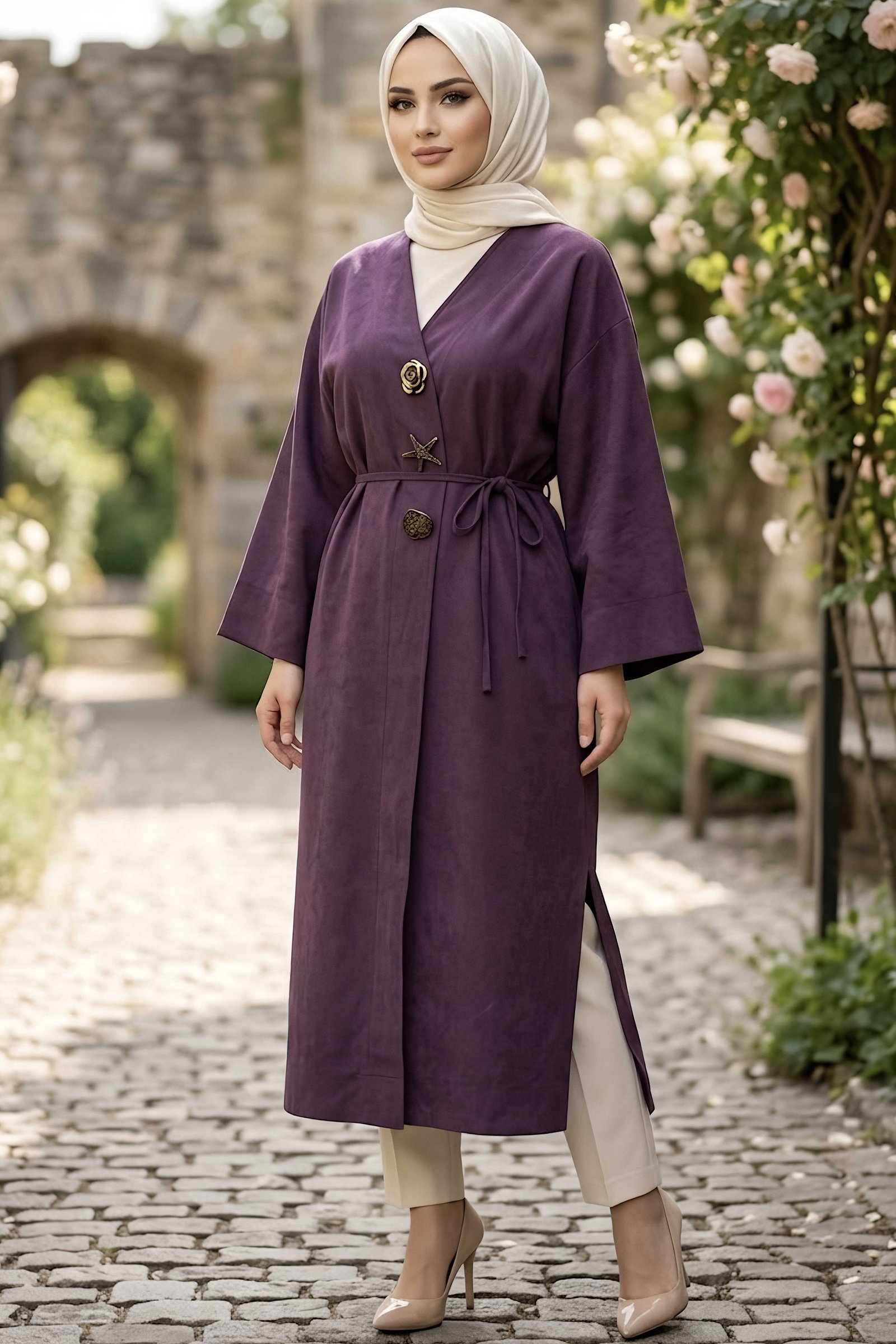 Kemerli Boroşlu Salaş Kimono Mürdüm - 29025-MURDUM - 1