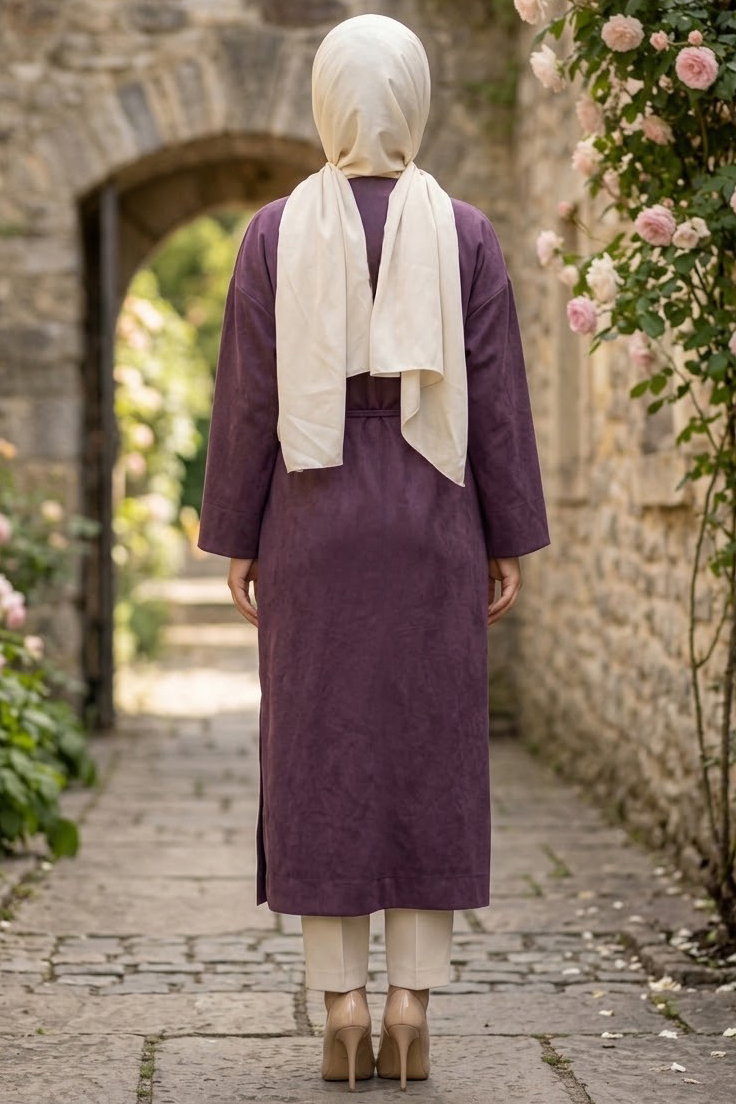 Kemerli Boroşlu Salaş Kimono Mürdüm - 29025-MURDUM - 3