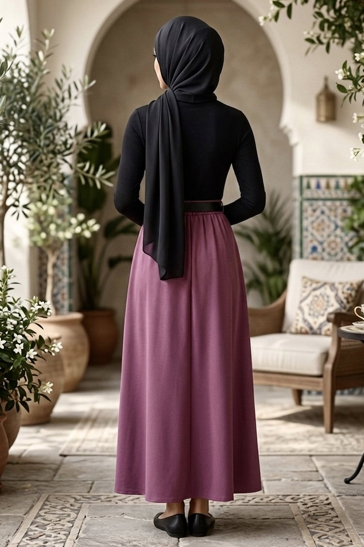 Kemerli Elbise - 28407-SIYAH-BORDO - 3