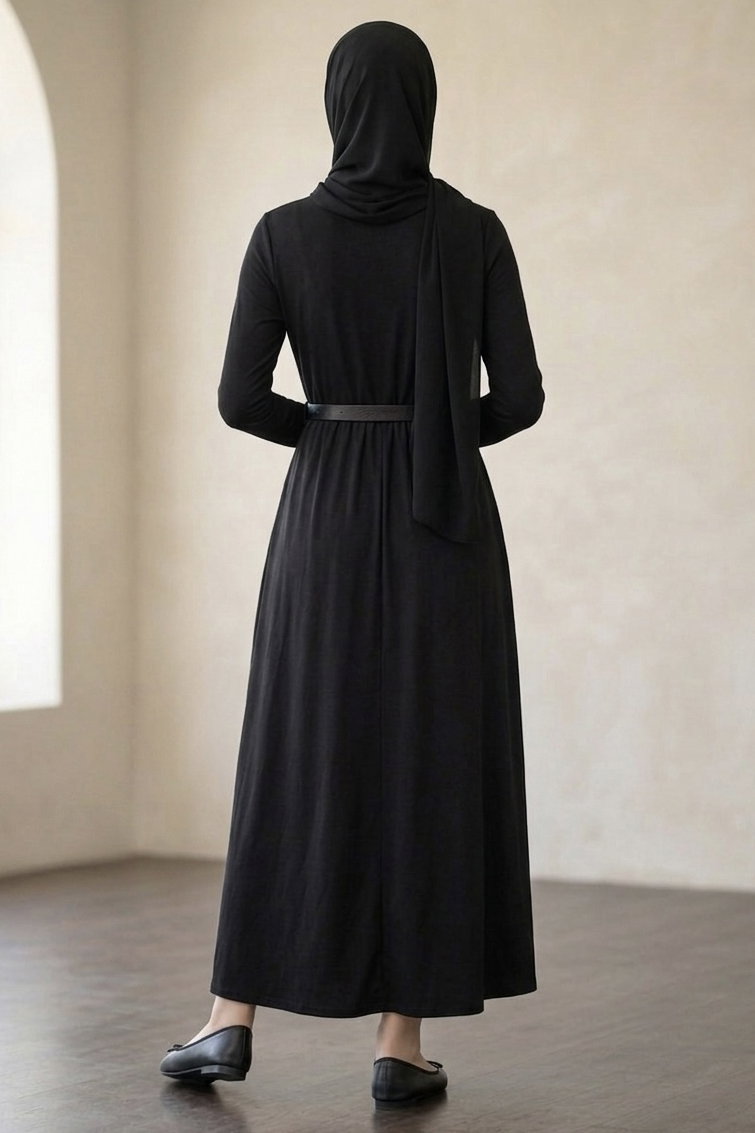 Kemerli Elbise - 28407-SIYAH - 3