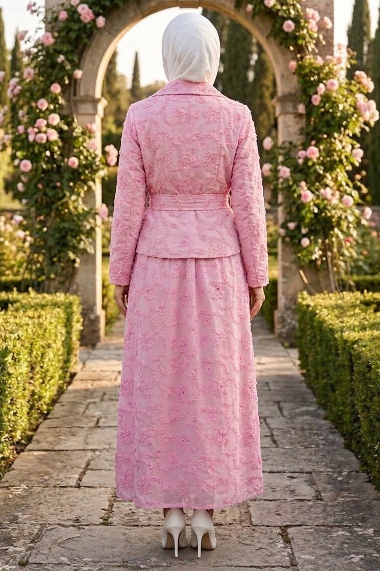 Kemerli Etekli İkili Takım Pembe - 28645-PEMBE - 4