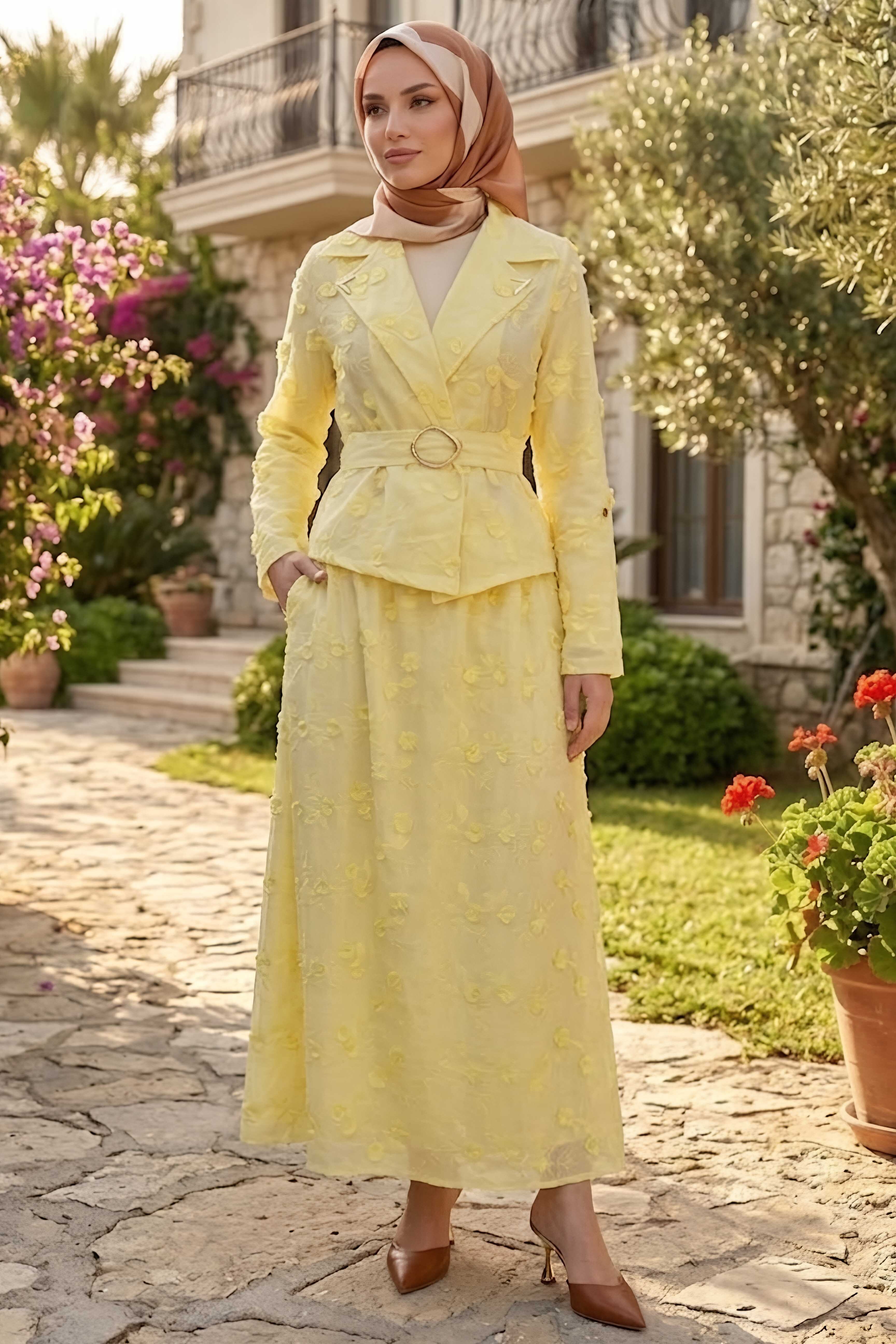 Kemerli Etekli İkili Takım Sari - 28646-SARI - 3