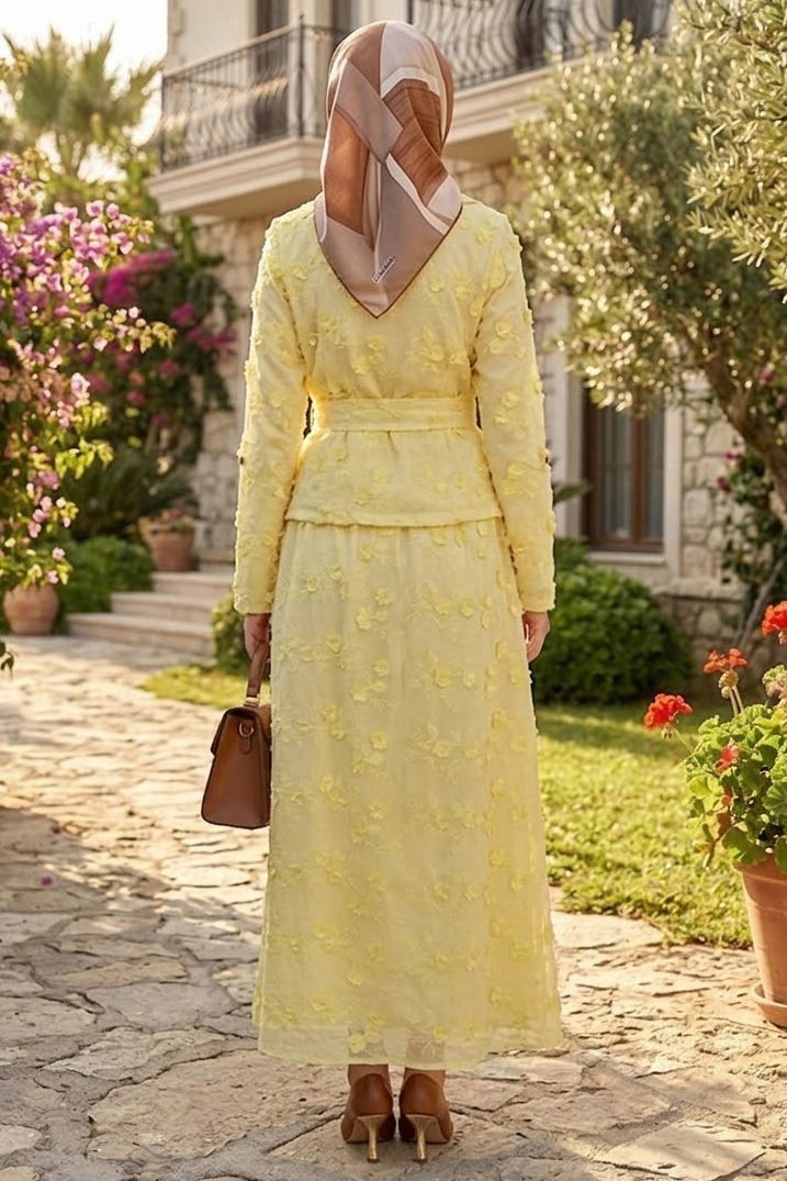 Kemerli Etekli İkili Takım Sari - 28646-SARI - 4