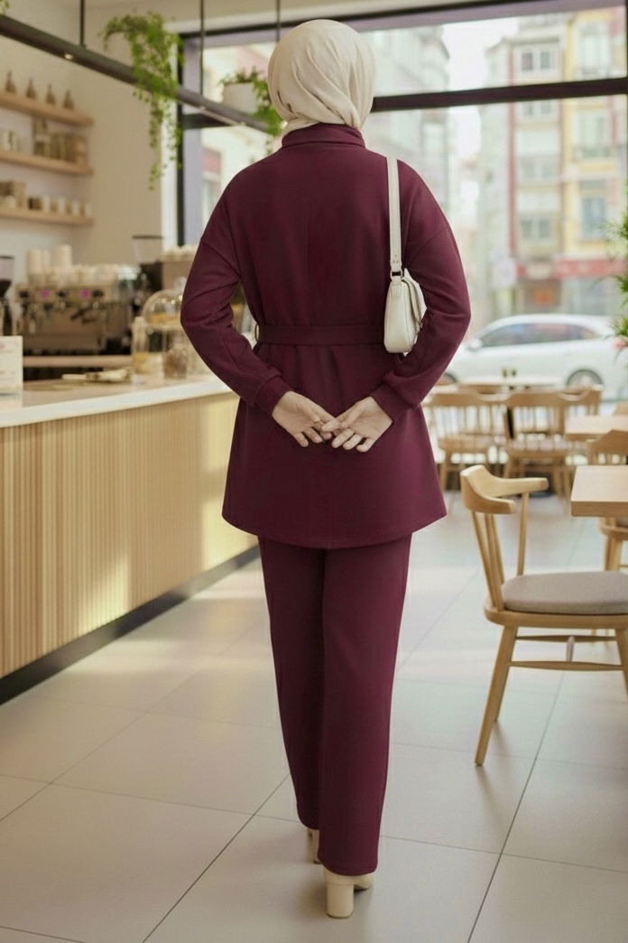 Kemerli Fermuarlı Modal İkili Takım - 28033-MURDUM - 3