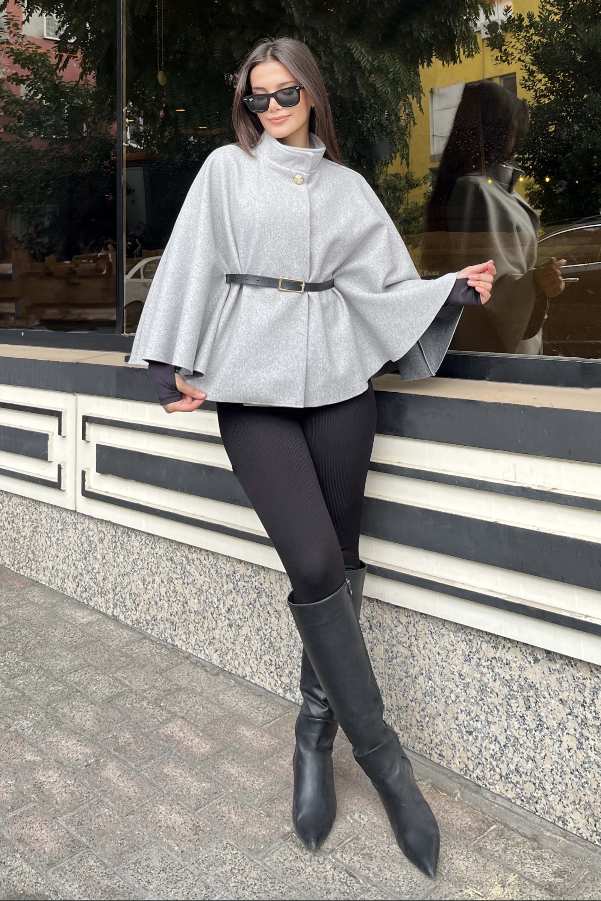 Kemerli Kaşe Panço - 27826-GRI - 2