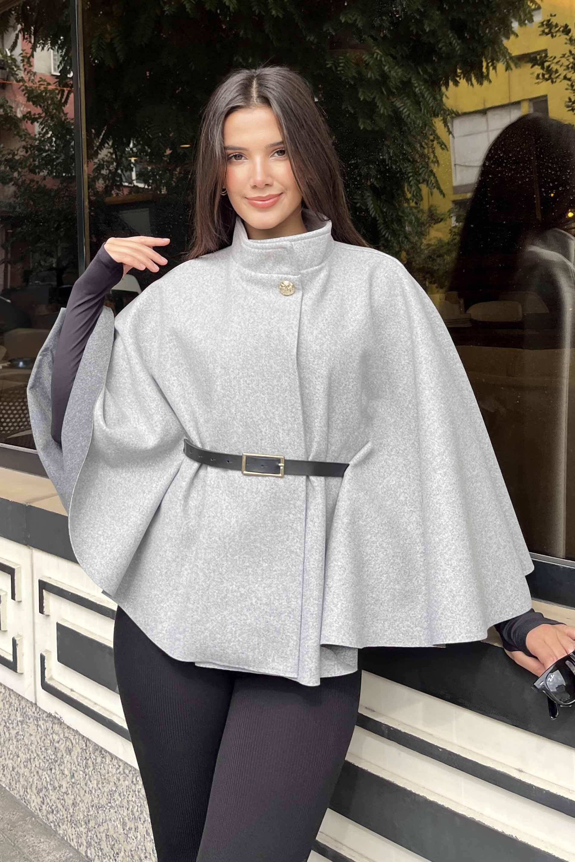 Kemerli Kaşe Panço - 27826-GRI - 3