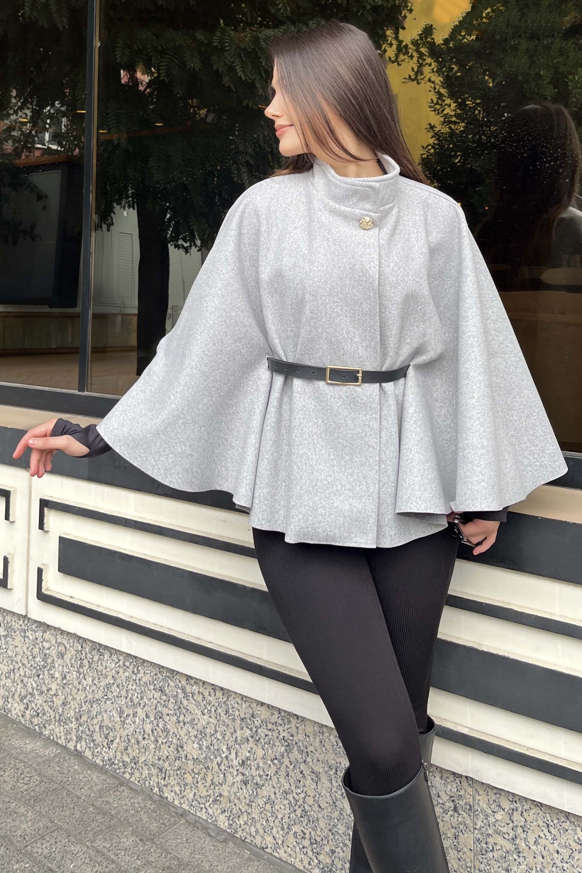 Kemerli Kaşe Panço - 27826-GRI - 5