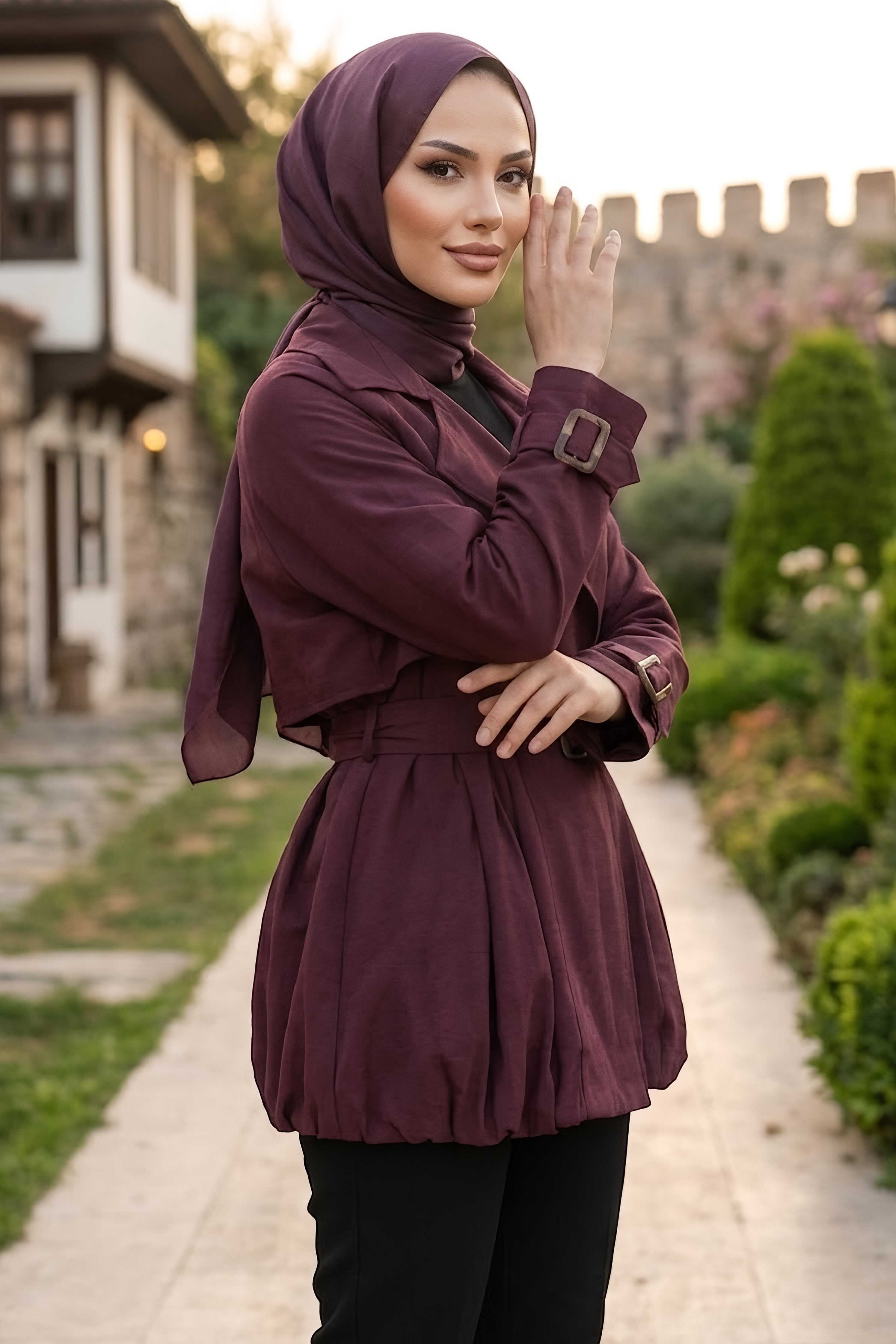 Kemerli Trençkot Bordo - 28549-BORDO - 2