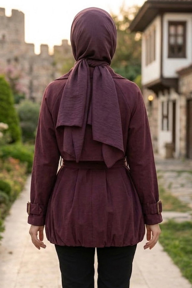 Kemerli Trençkot Bordo - 28549-BORDO - 3