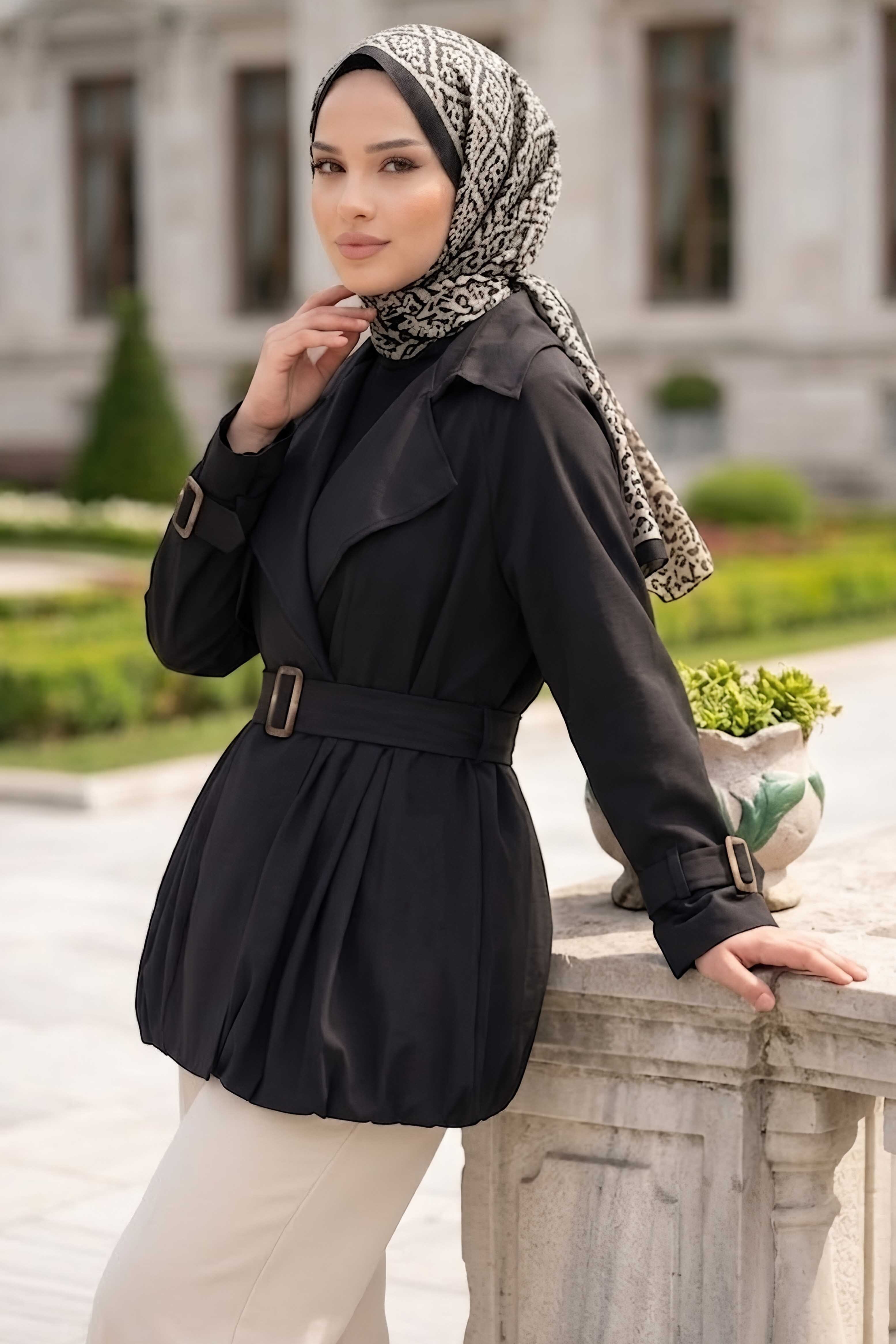 Kemerli Trençkot Siyah - 28549-SIYAH - 1