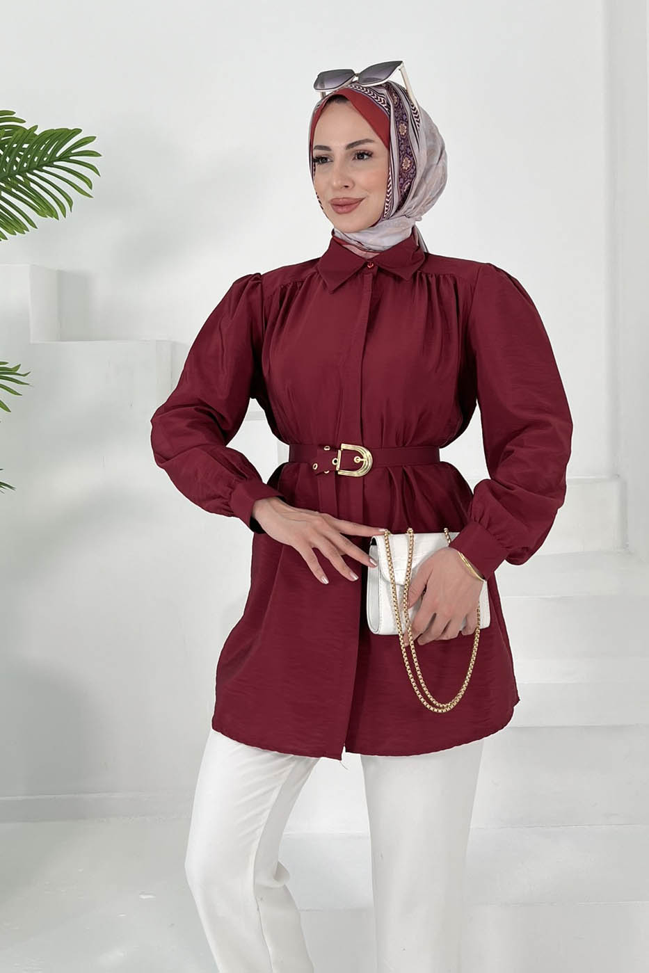 Kemerli Tunik Bordo - 27002 - 1