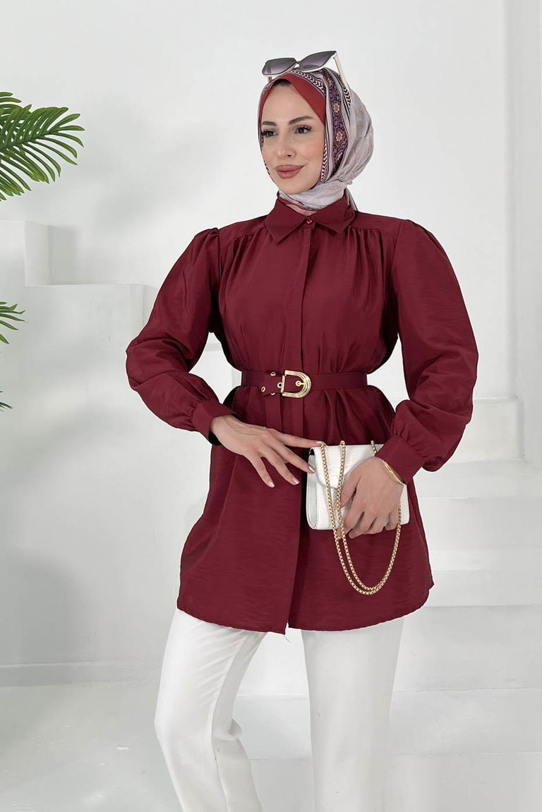 Kemerli Tunik Bordo - 27002 - TOFİSA