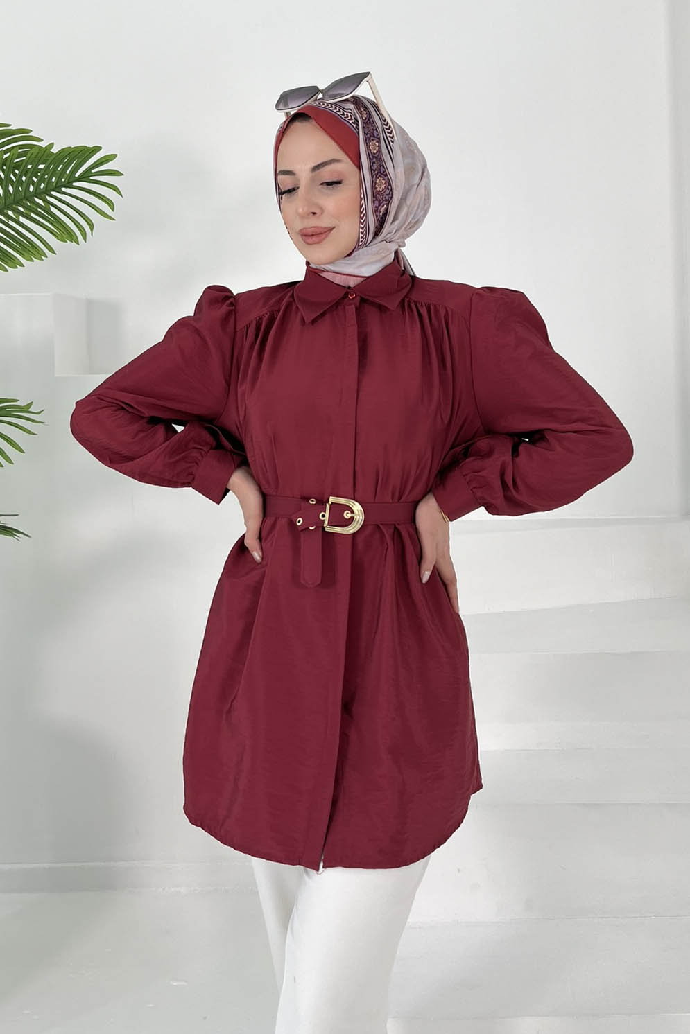 Kemerli Tunik Bordo - 27002 - 2