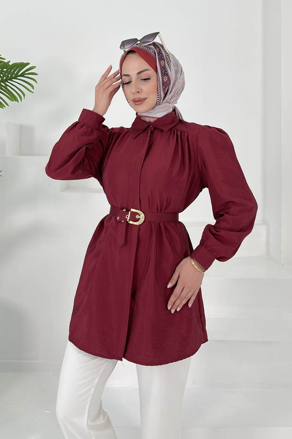 Kemerli Tunik Bordo - 27002 - 3