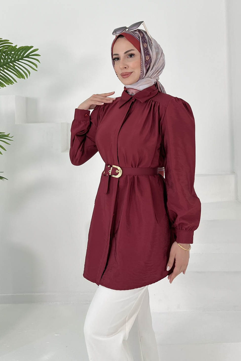 Kemerli Tunik Bordo - 27002 - 4