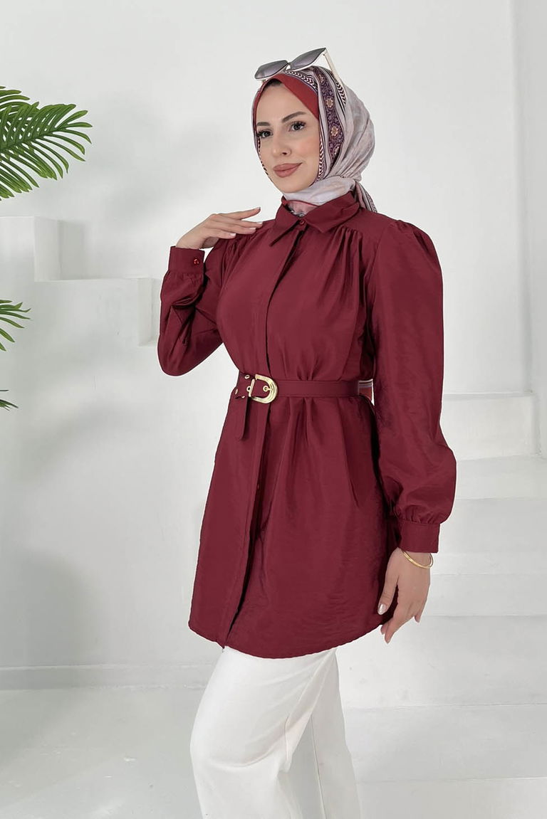 Kemerli Tunik Bordo - 27002 - TOFİSA