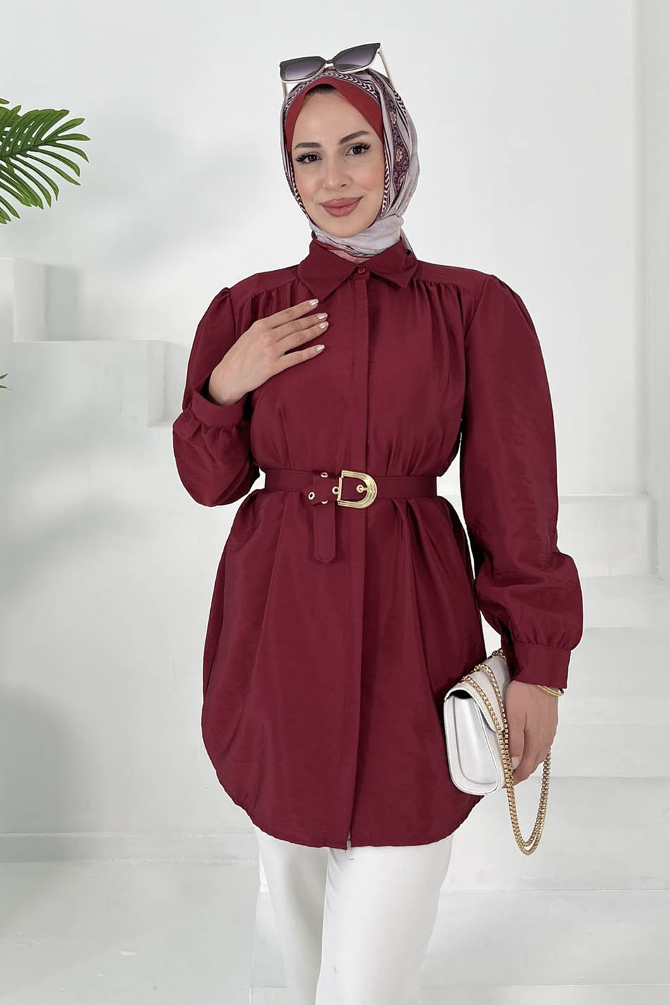 Kemerli Tunik Bordo - 27002 - 5