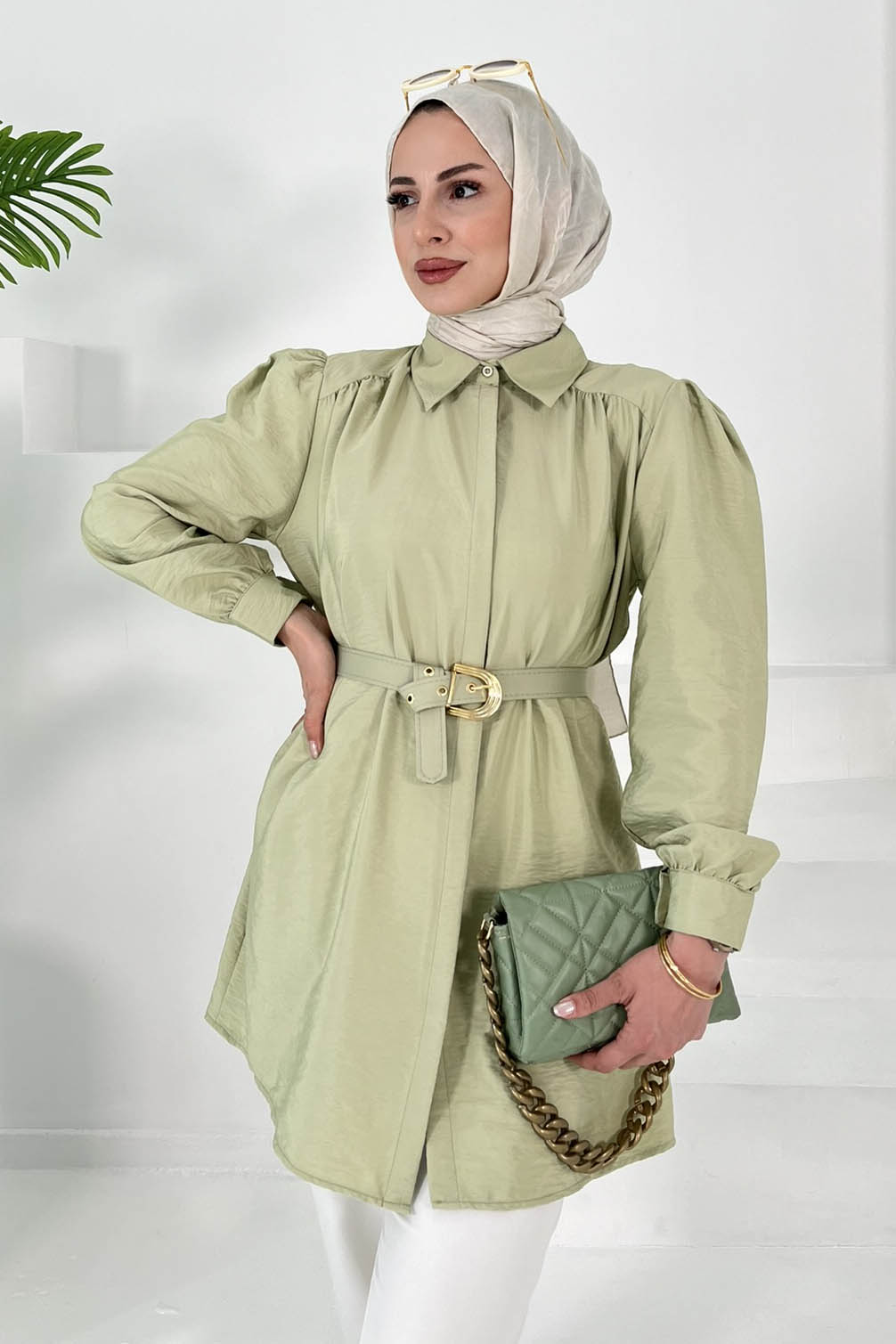 Kemerli Tunik Haki - 27002 - 1