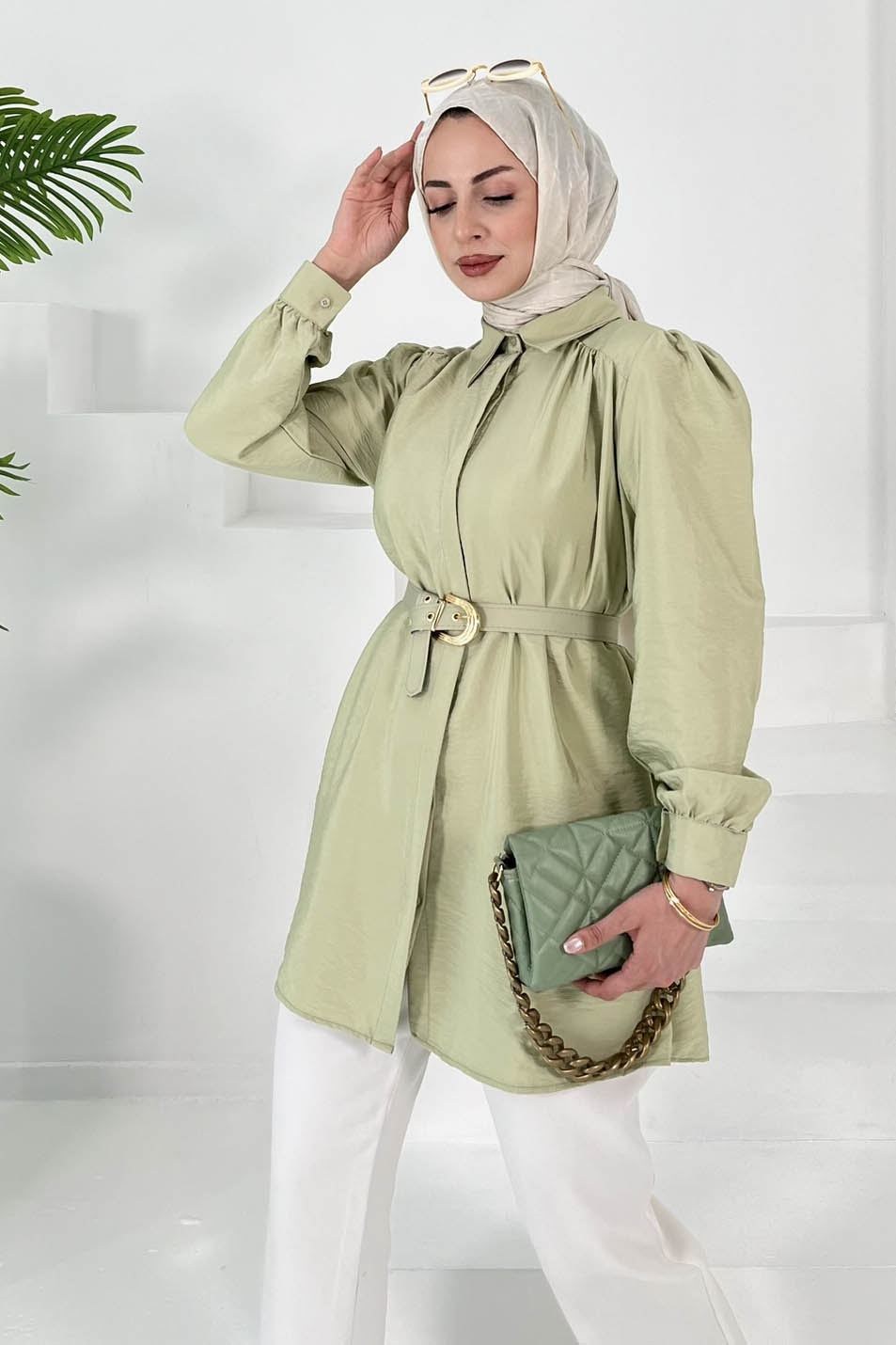 Kemerli Tunik Haki - 27002 - 3