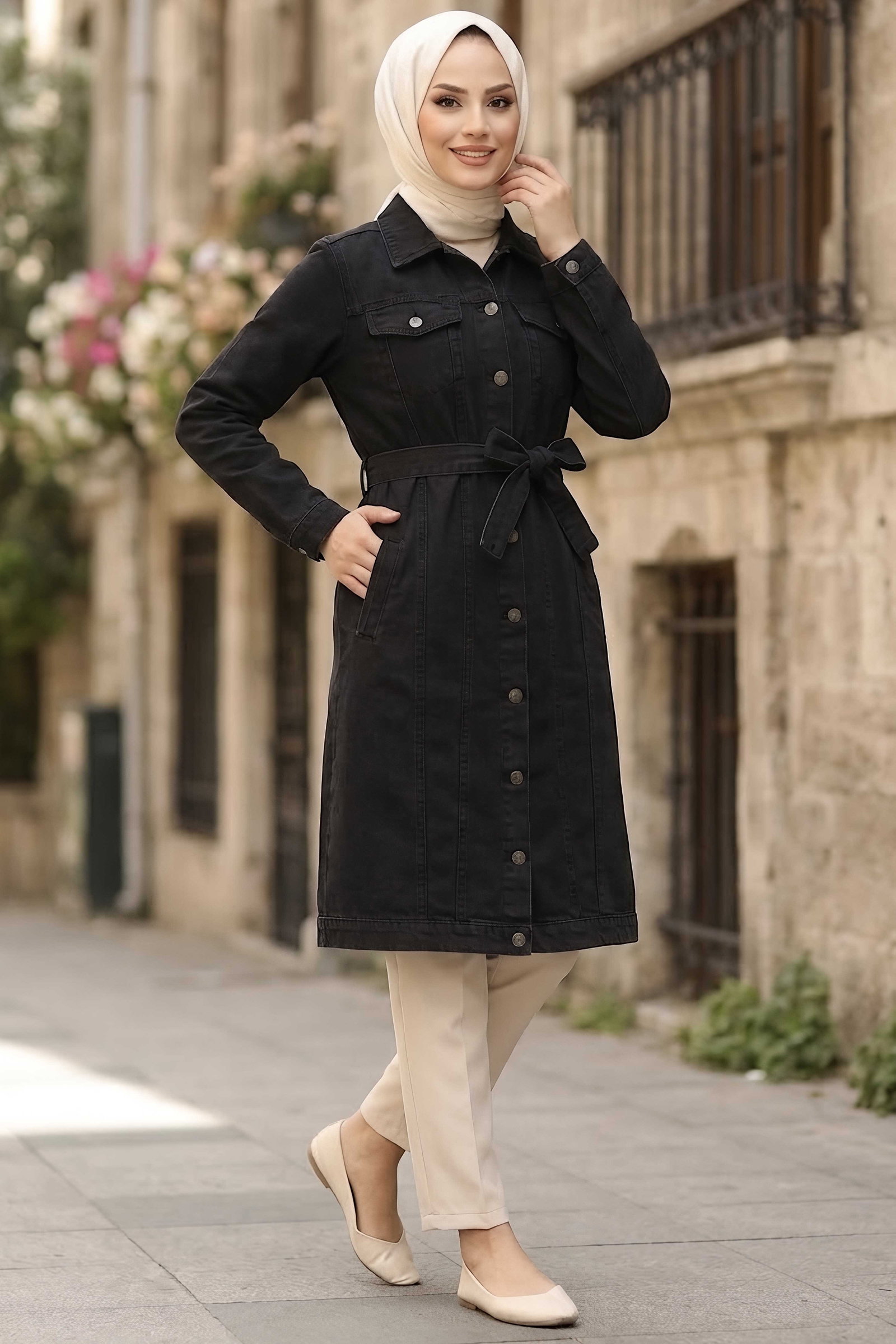 Kemerli Uzun Kot Ceket Siyah - 29043-SIYAH - 2