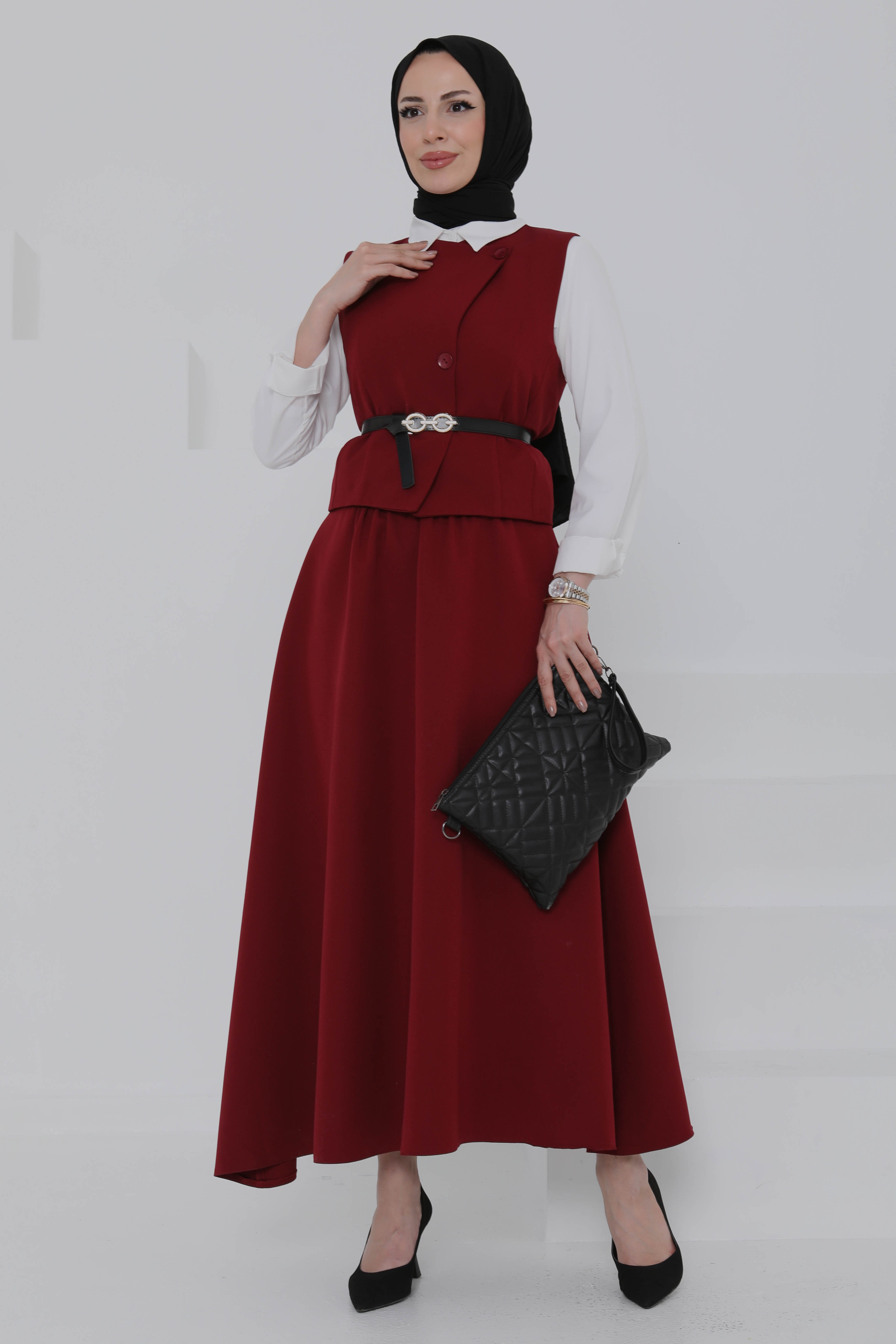 Kemerli Yelek Etek Takım - 27015 - 1
