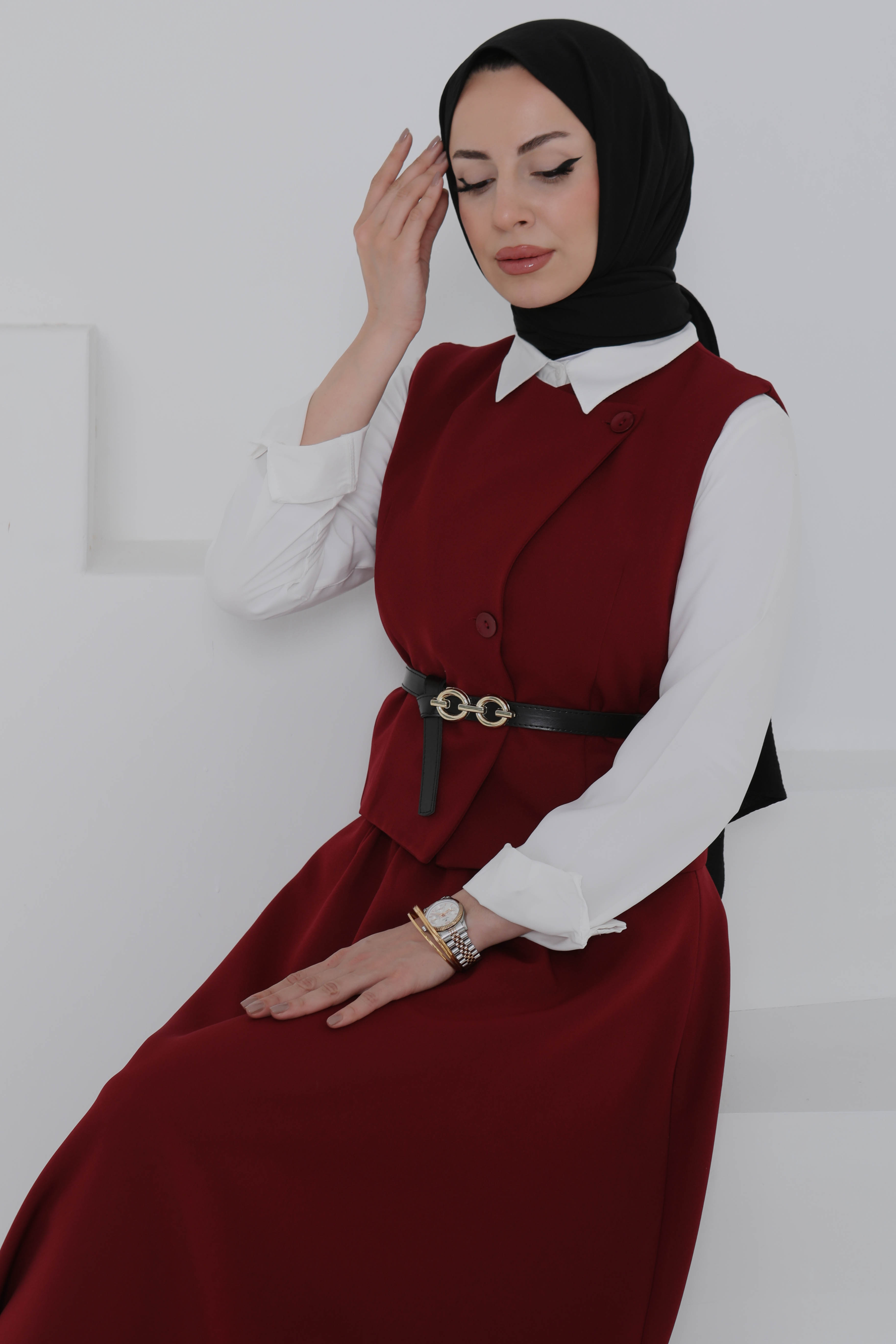 Kemerli Yelek Etek Takım - 27015 - 2