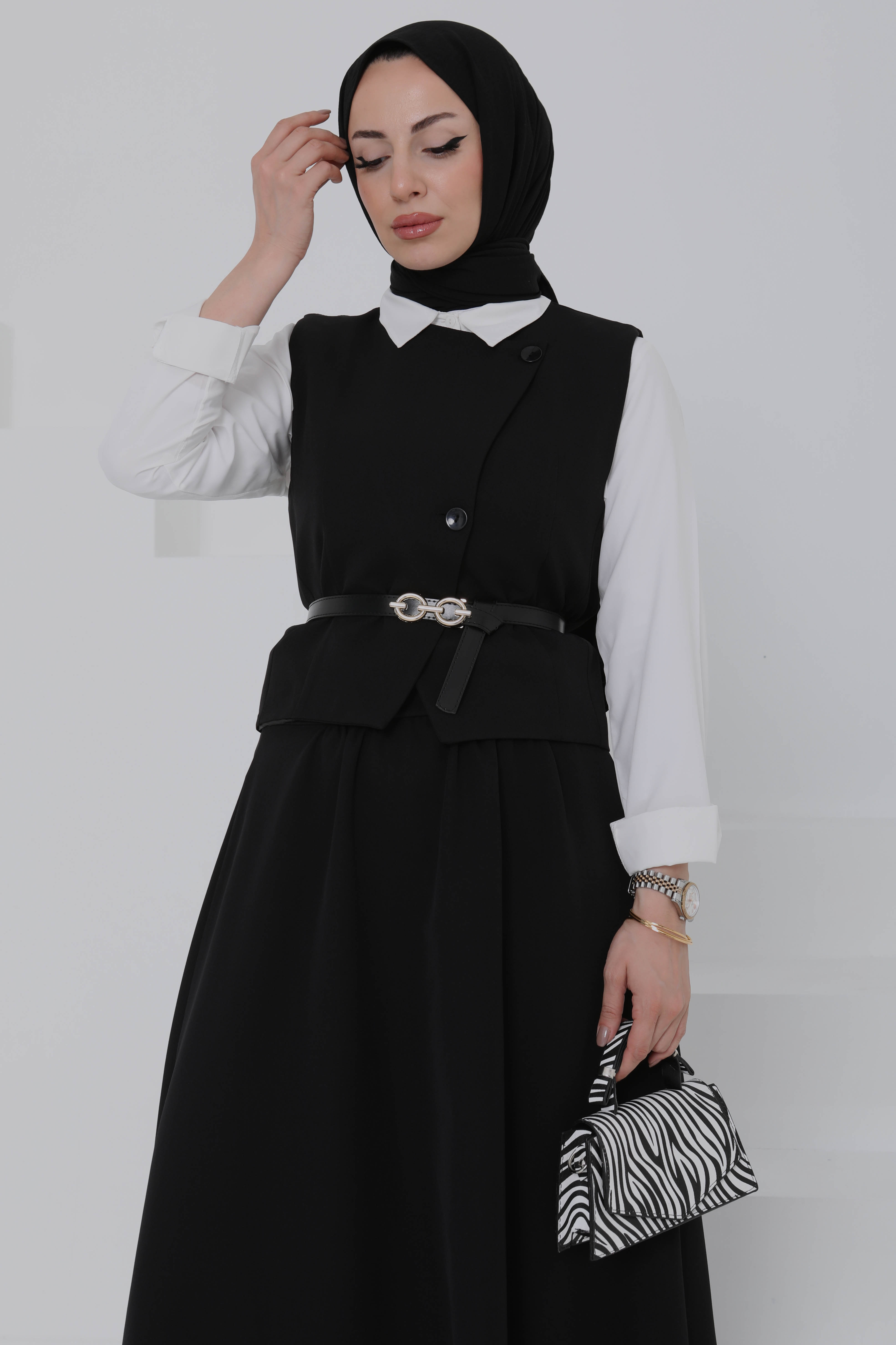 Kemerli Yelek Etek Takım - 27015 - 3