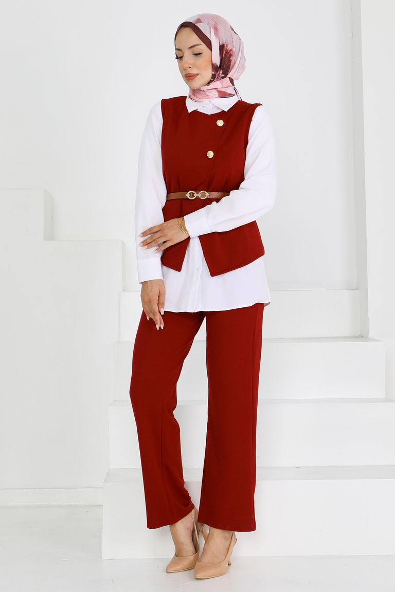 Kemerli Yelek Pantolon Mira Takım - 27612 - TOFİSA