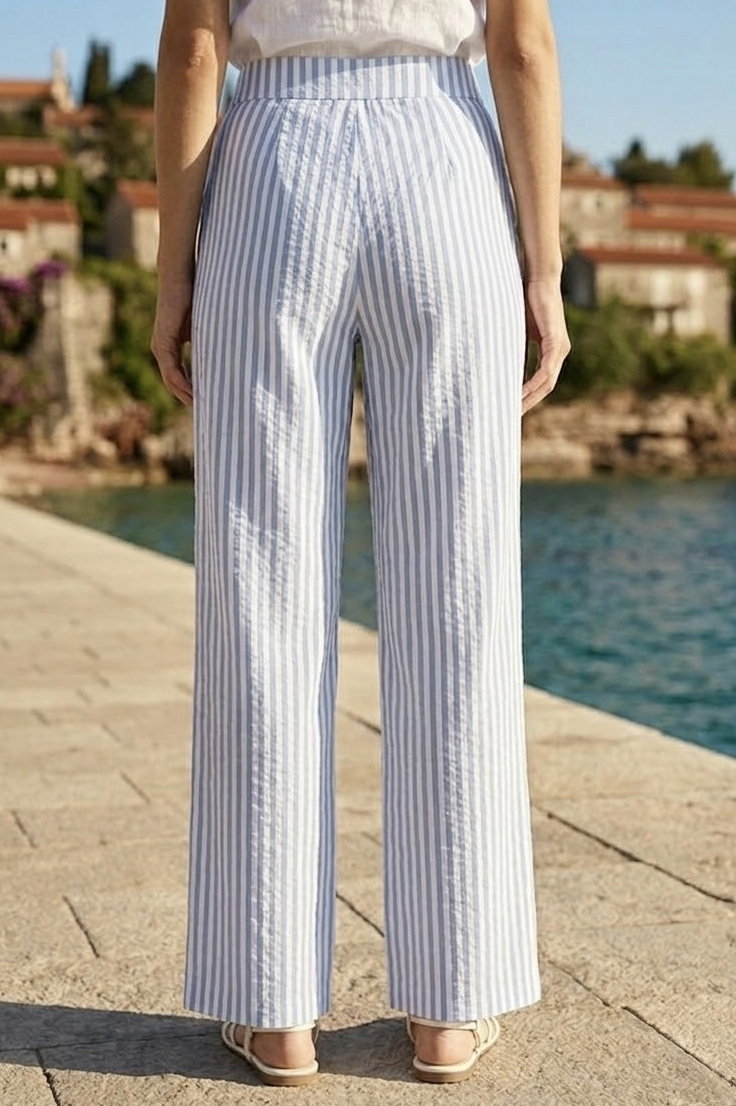 Keten Çizgili Pantolon Mavi - 2145-MAVI - 3