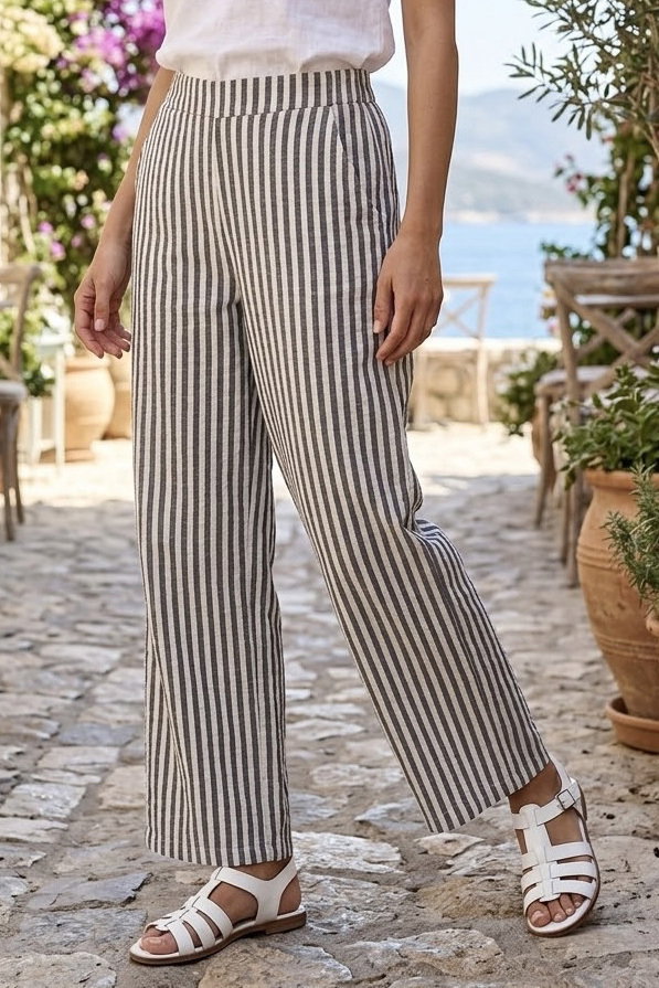 Keten Çizgili Pantolon Siyah - 2145-SIYAH - 2