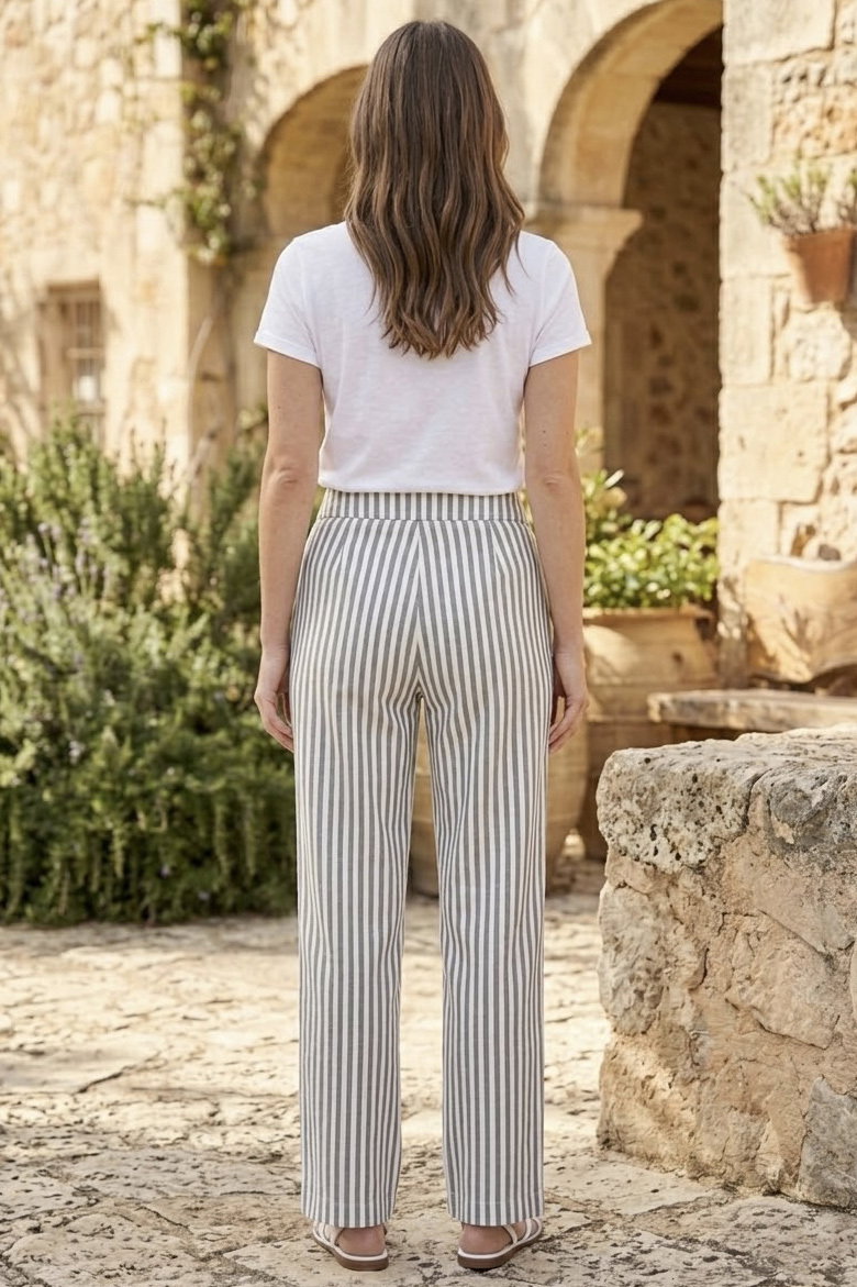 Keten Çizgili Pantolon Yesil - 2145-YESIL - 3