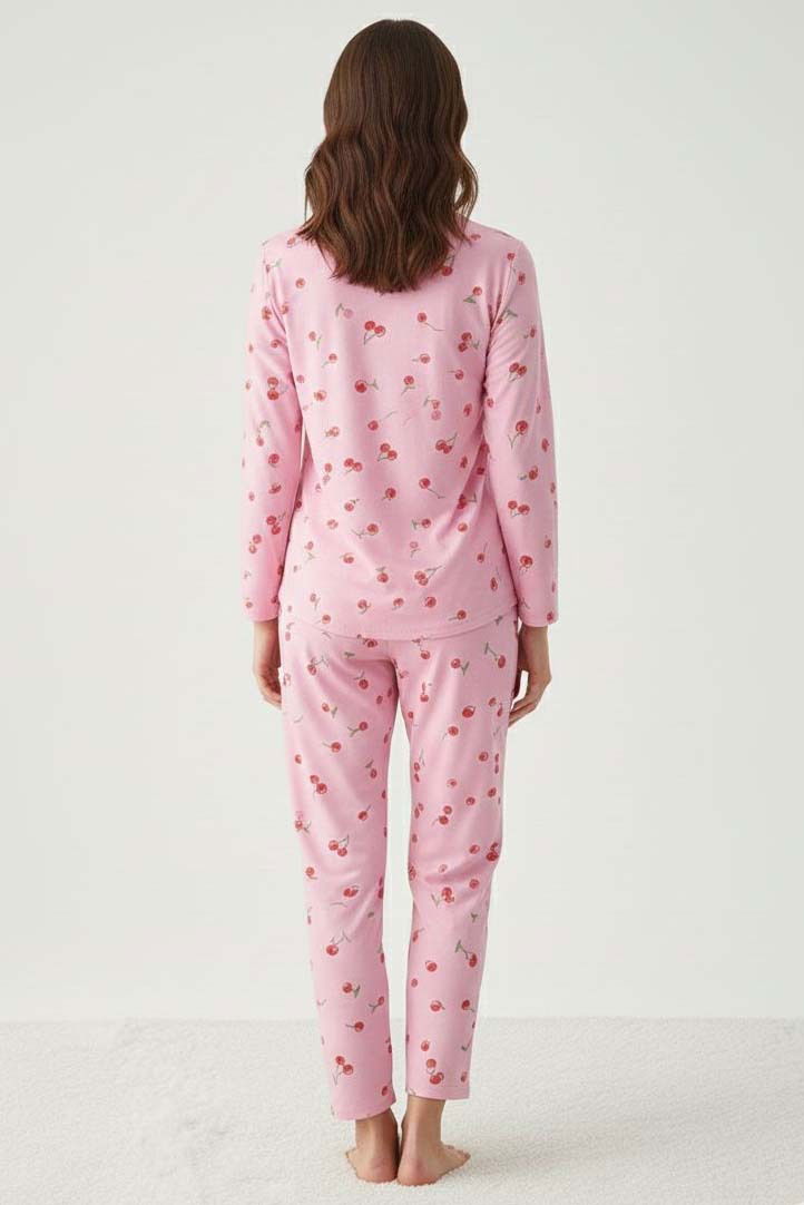 Kiraz Baskılı Pijama Takımı - 27938-PEMBE - 3