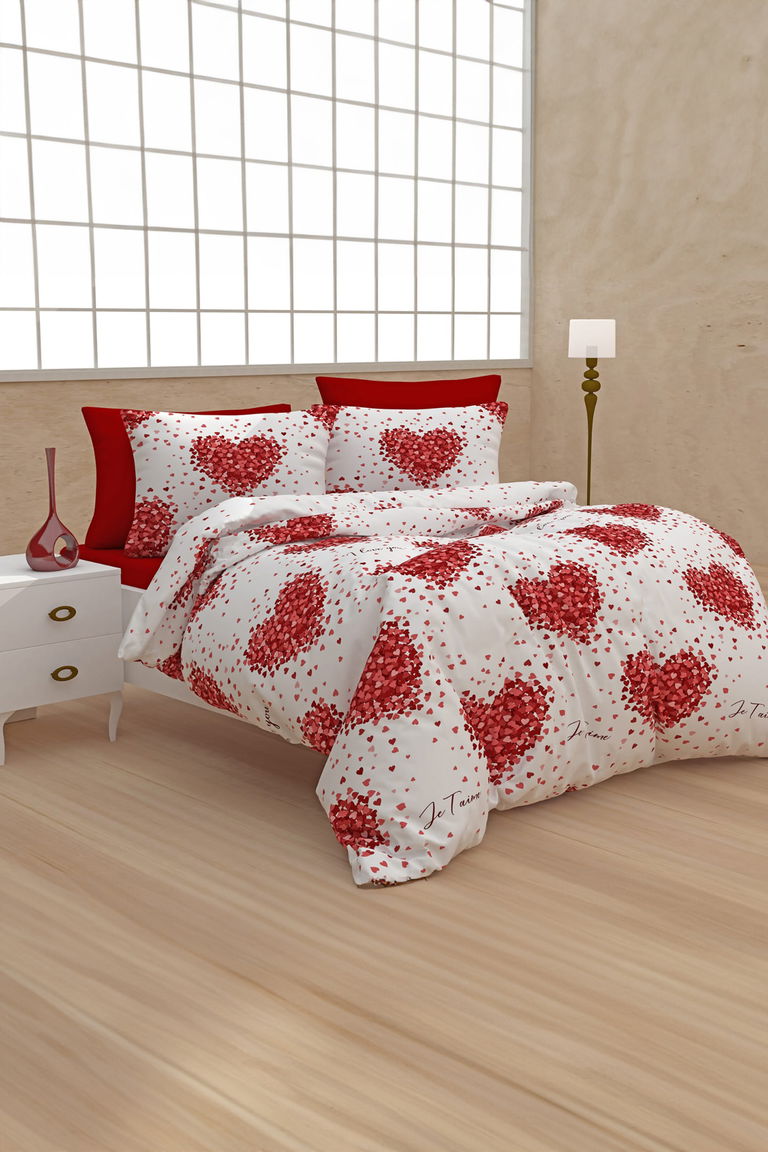 Kirmizi-beyaz Çift Kişilik Nevresim Seti - 25160