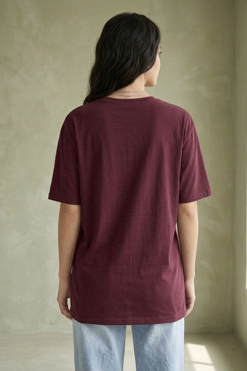 Kısa Kollu Baskılı T-shirt - 1316-BORDO - 3