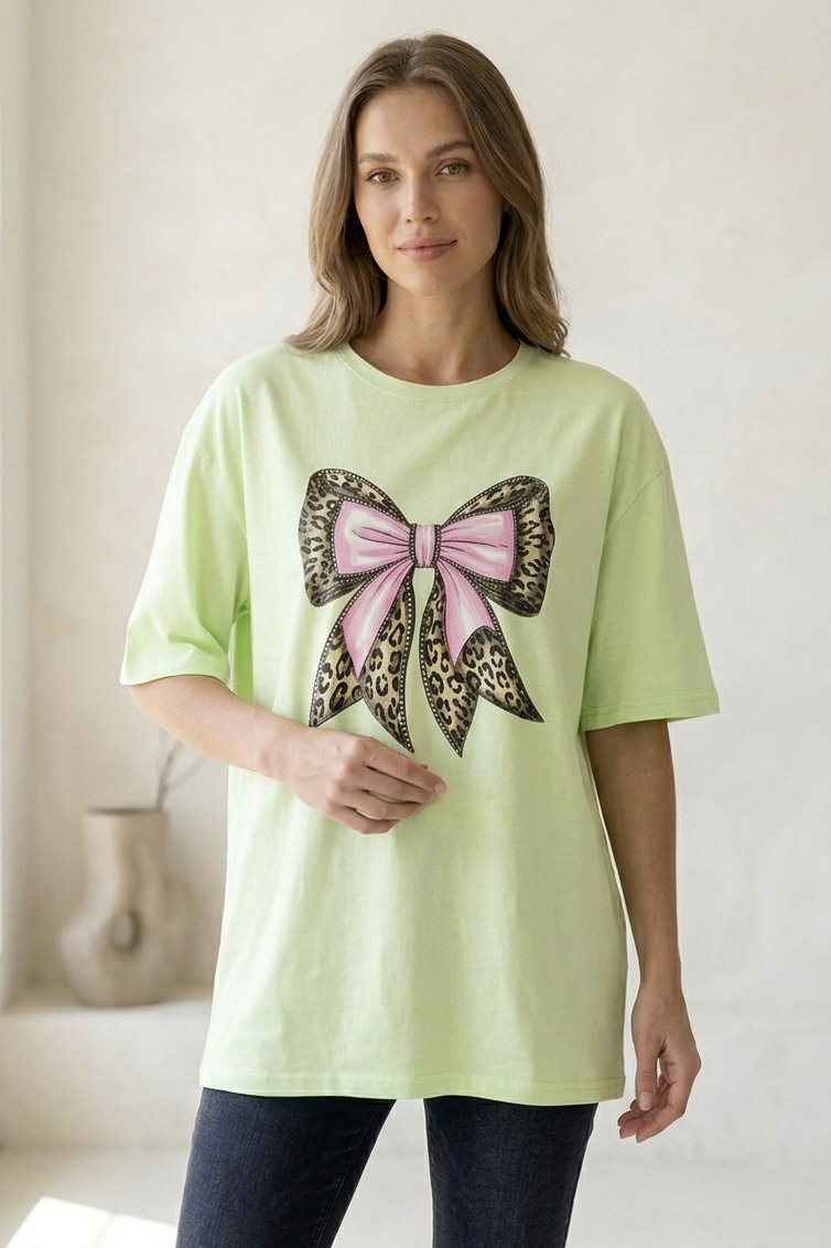Kısa Kollu Baskılı T-shirt - 1316-MINT - 1