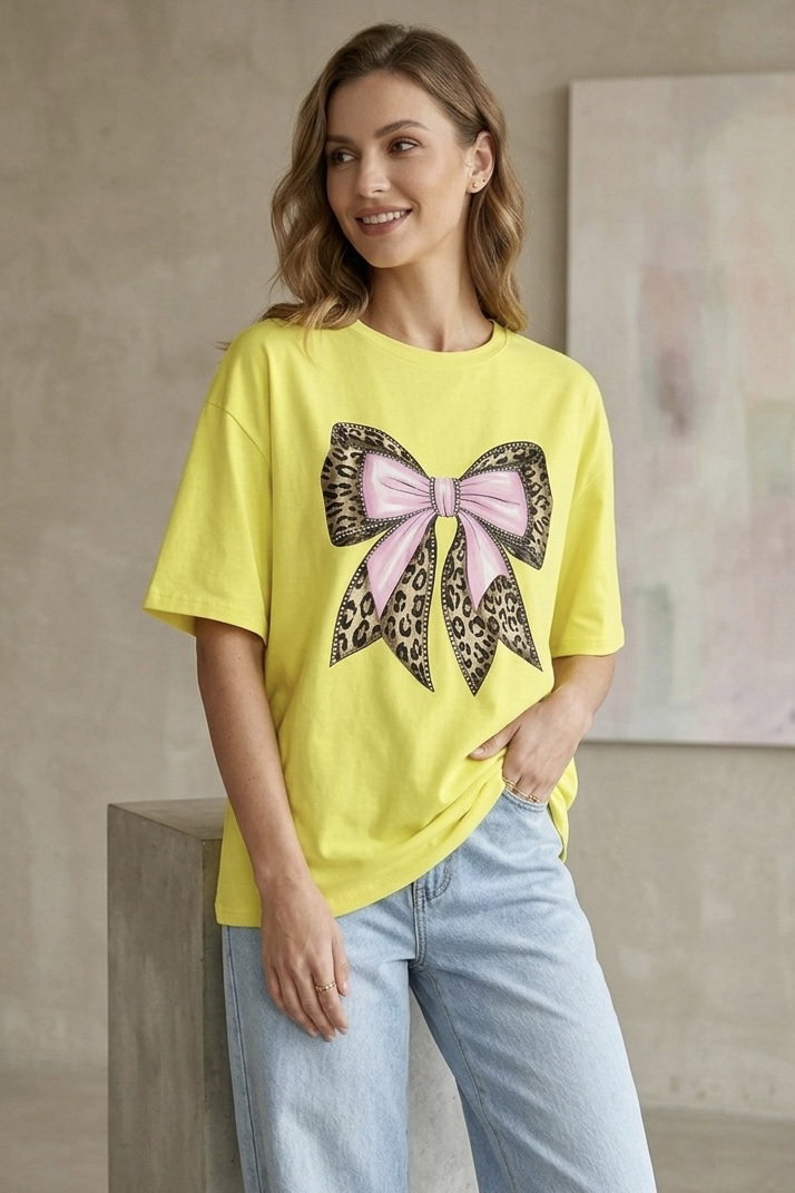 Kısa Kollu Baskılı T-shirt - 1316-SARI - 1