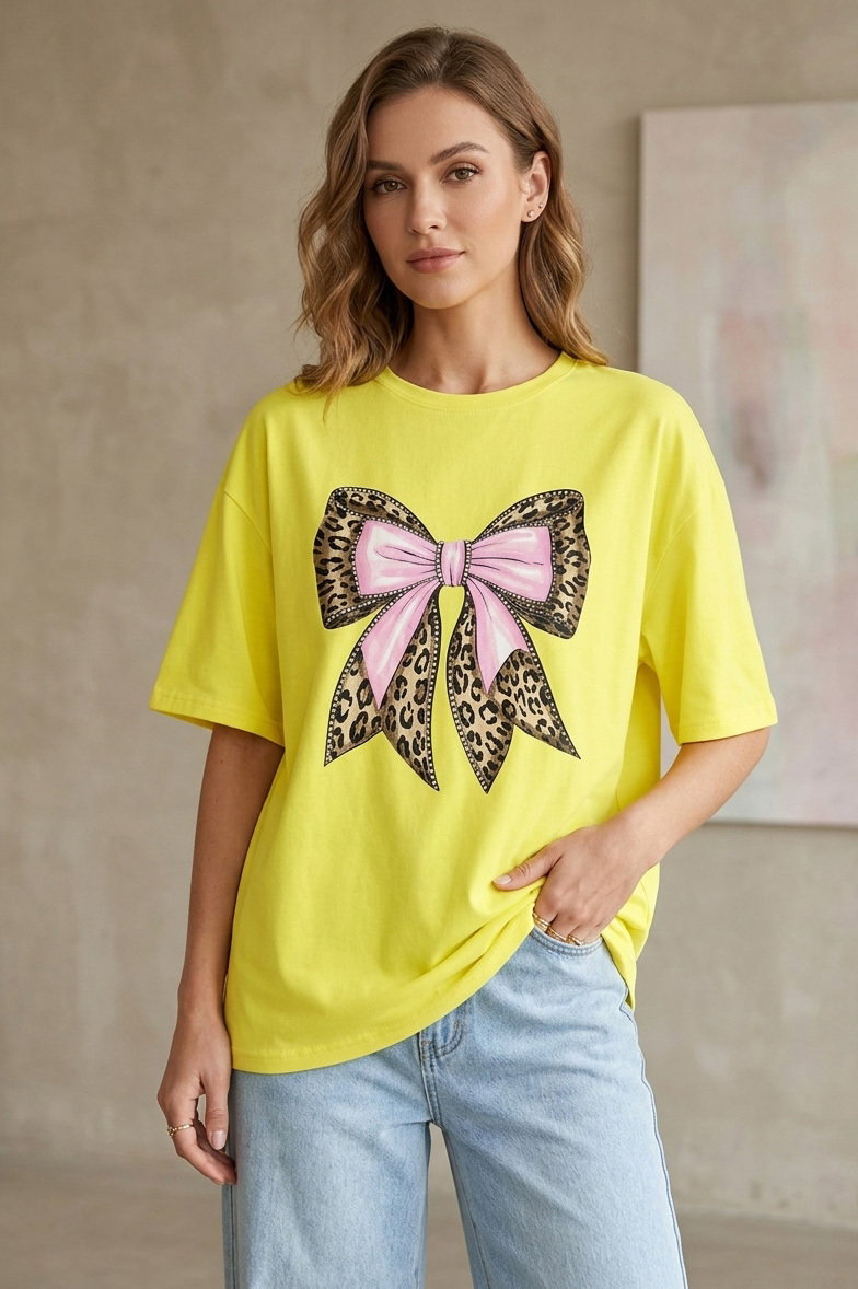 Kısa Kollu Baskılı T-shirt - 1316-SARI - 2