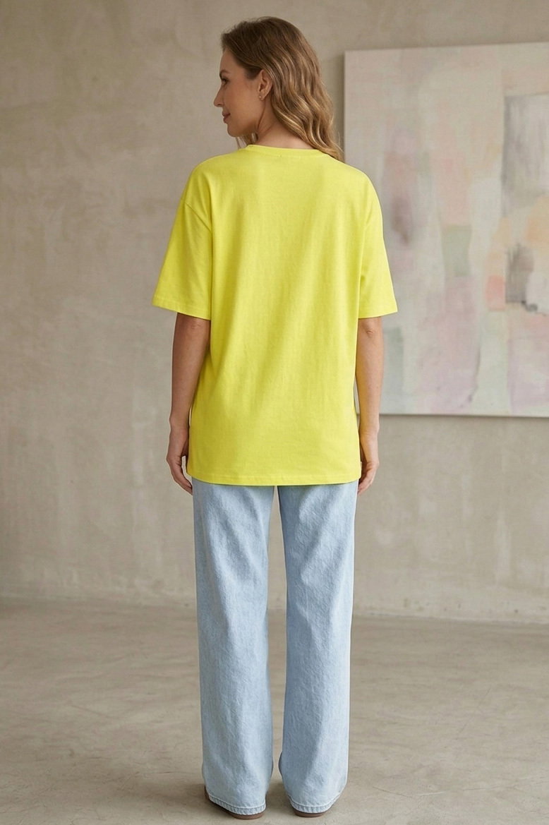 Kısa Kollu Baskılı T-shirt - 1316-SARI - 3