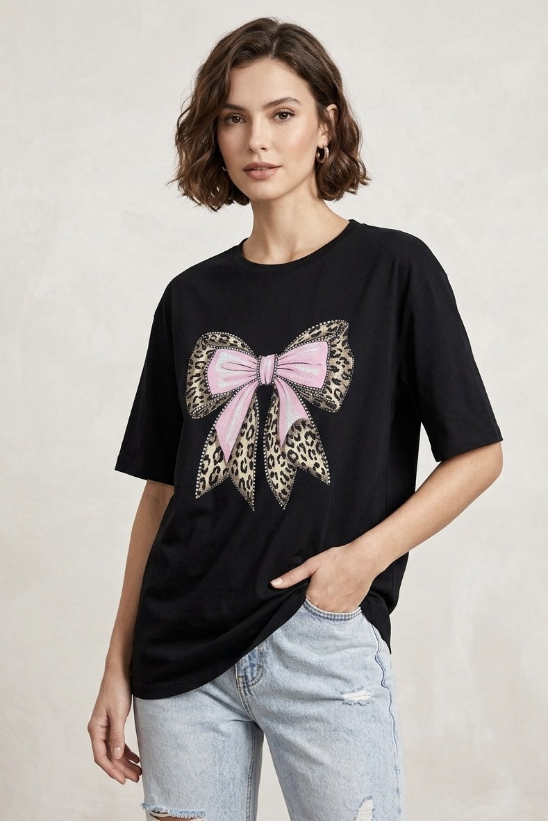 Kısa Kollu Baskılı T-shirt - 1316-SIYAH - 1
