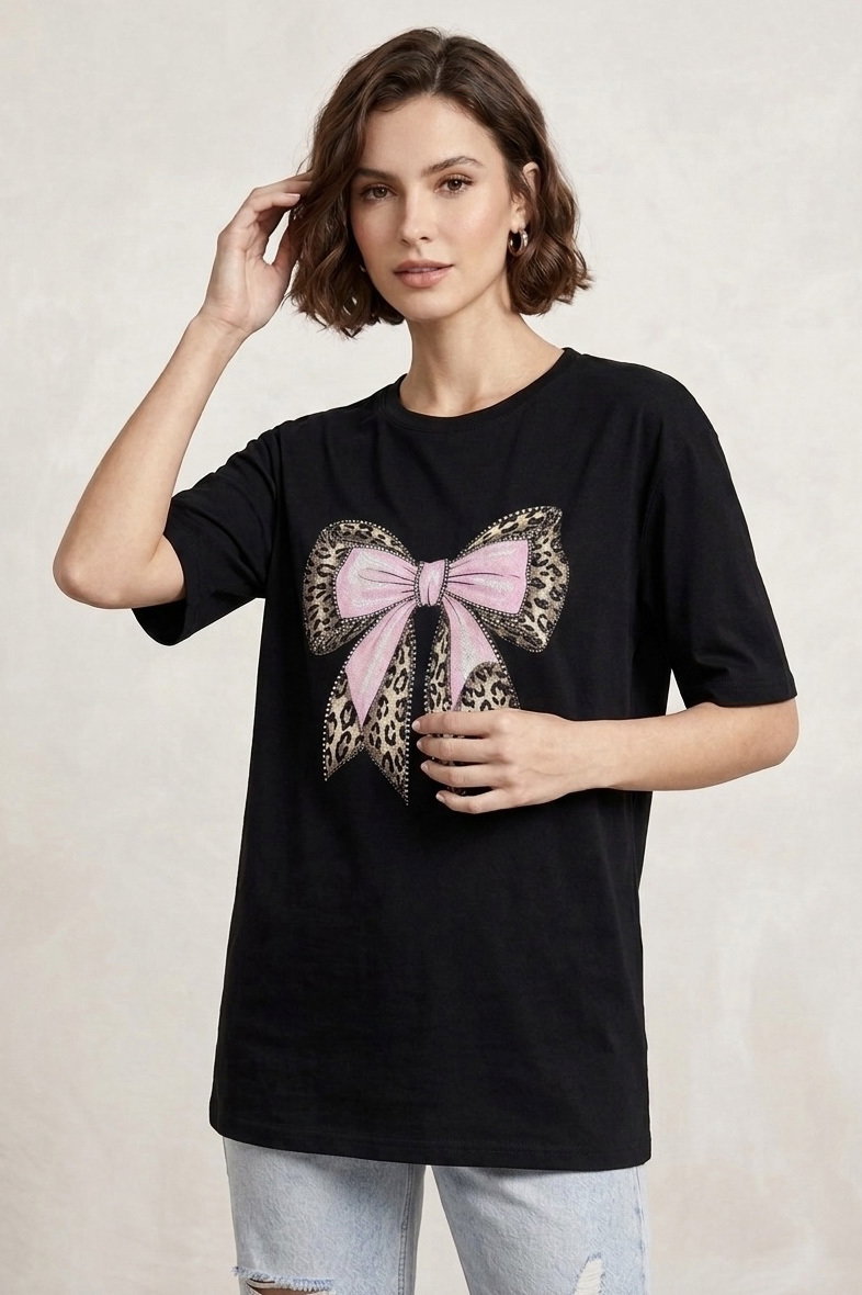 Kısa Kollu Baskılı T-shirt - 1316-SIYAH - 2