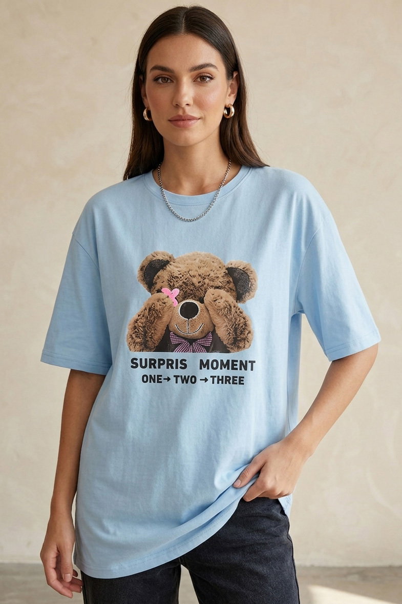 Kısa Kollu Baskılı T-shirt - 1317-BEBE-MAVI - 1