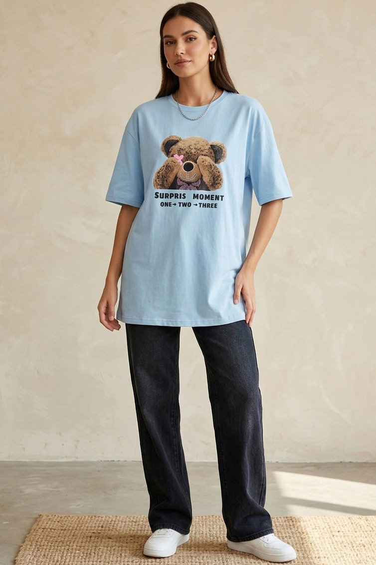 Kısa Kollu Baskılı T-shirt - 1317-BEBE-MAVI - 2