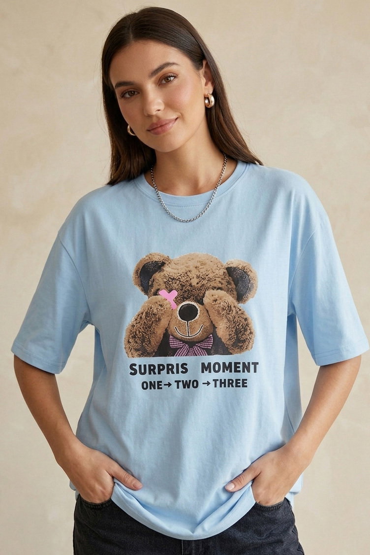 Kısa Kollu Baskılı T-shirt - 1317-BEBE-MAVI - 3