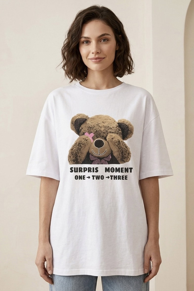 Kısa Kollu Baskılı T-shirt - 1317-BEYAZ - 1